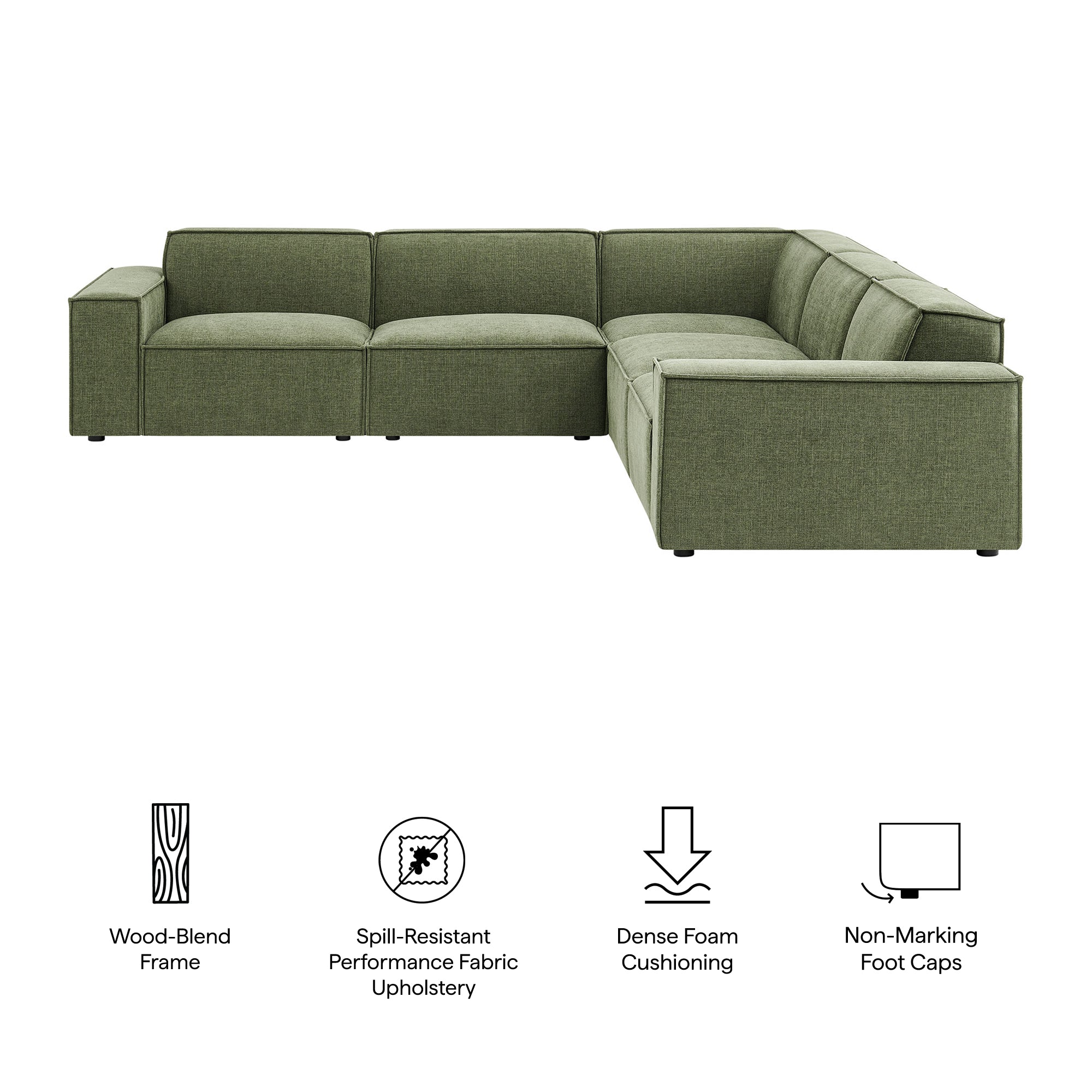 Modway EEI-7411 Restore 5-Piece Performance Fabric Upholstered Modular L-Shaped Sofa