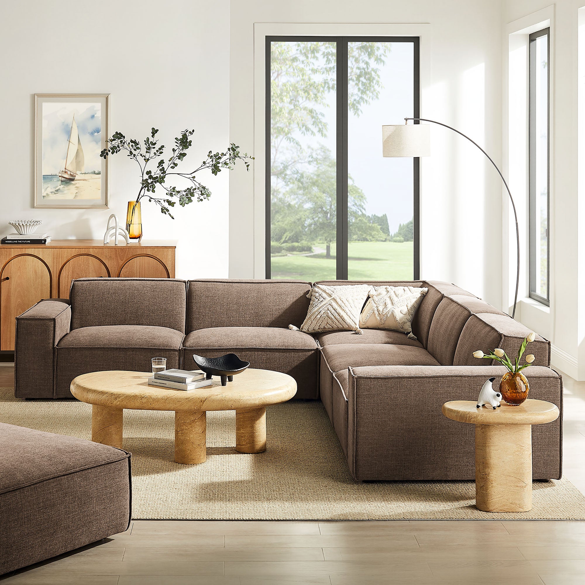 Modway EEI-7411 Restore 5-Piece Performance Fabric Upholstered Modular L-Shaped Sofa