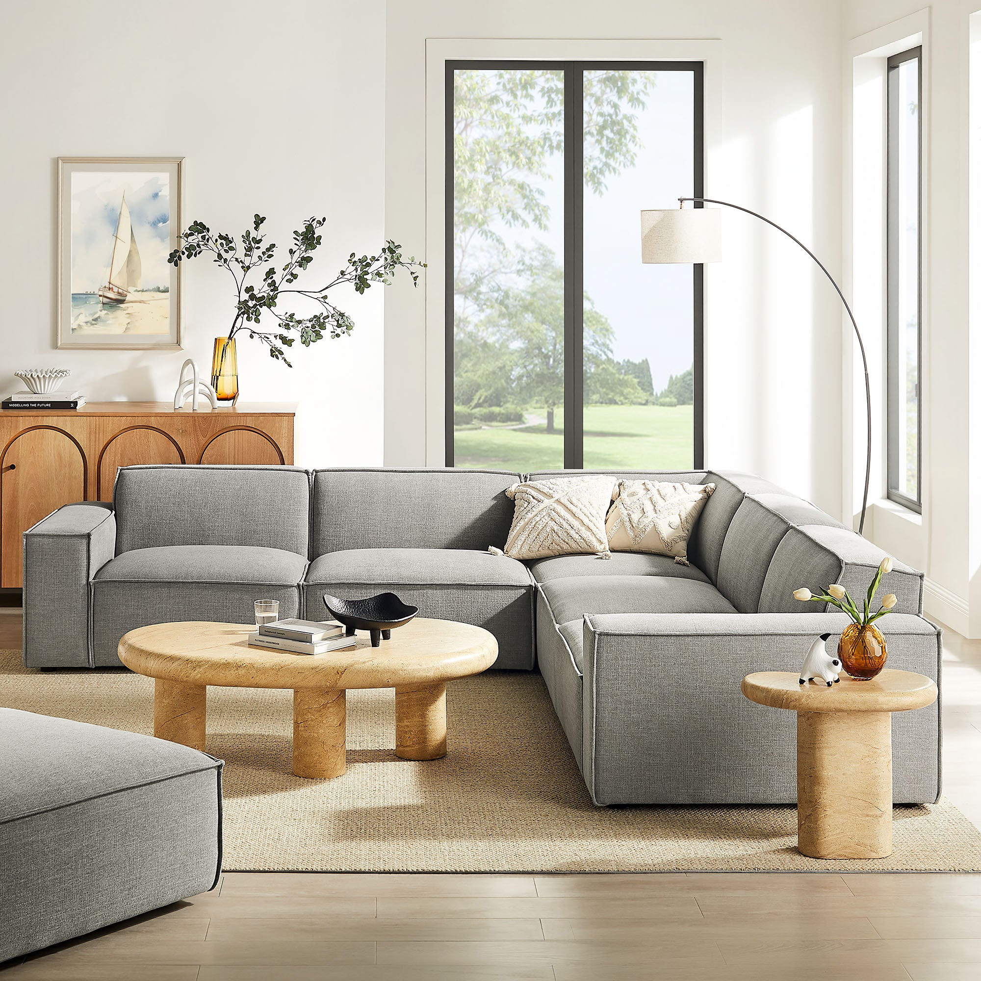 Modway EEI-7411 Restore 5-Piece Performance Fabric Upholstered Modular L-Shaped Sofa