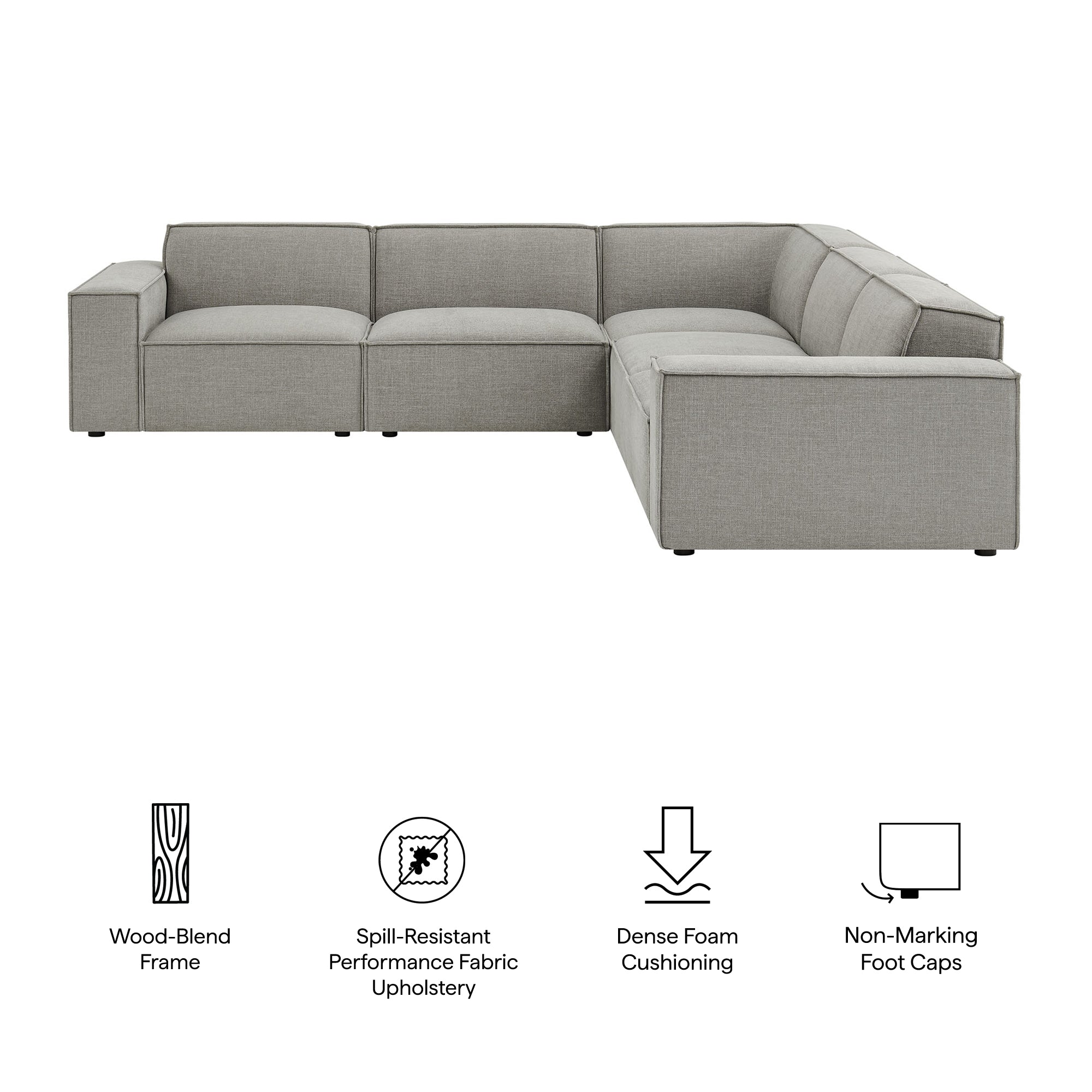Modway EEI-7411 Restore 5-Piece Performance Fabric Upholstered Modular L-Shaped Sofa