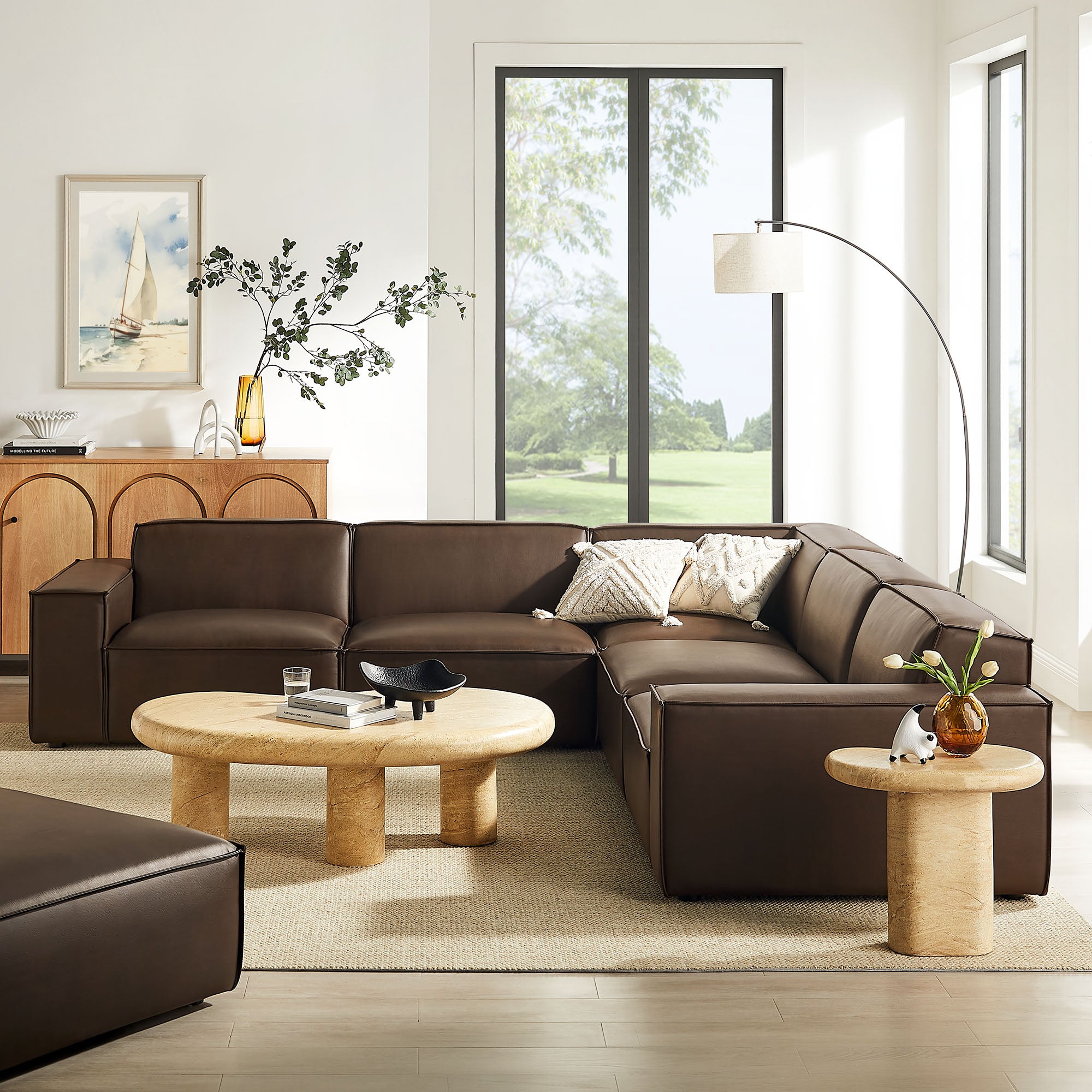 Modway EEI-7412 Restore 5-Piece Vegan Leather Modular L-Shaped Sofa