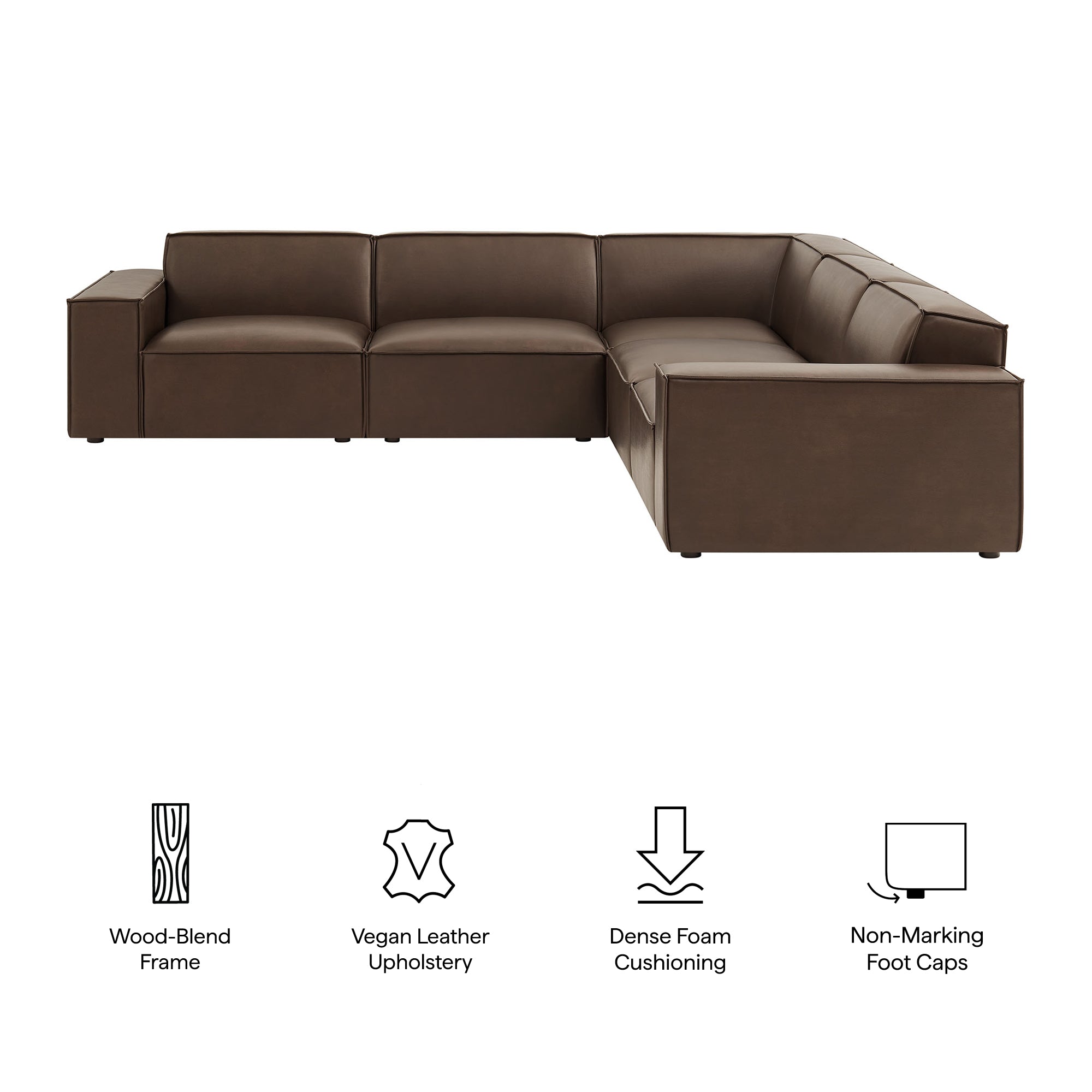 Modway EEI-7412 Restore 5-Piece Vegan Leather Modular L-Shaped Sofa
