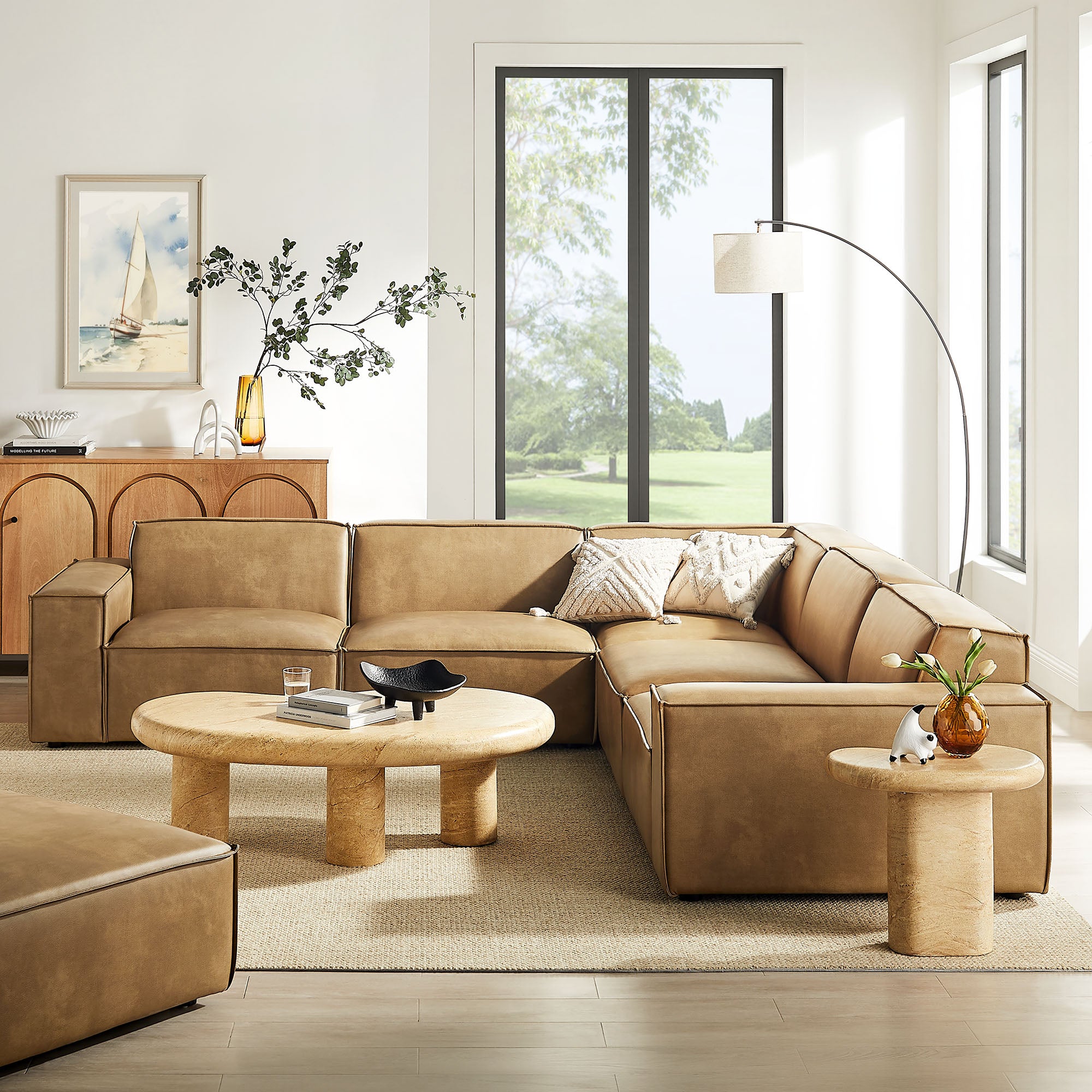 Modway EEI-7412 Restore 5-Piece Vegan Leather Modular L-Shaped Sofa