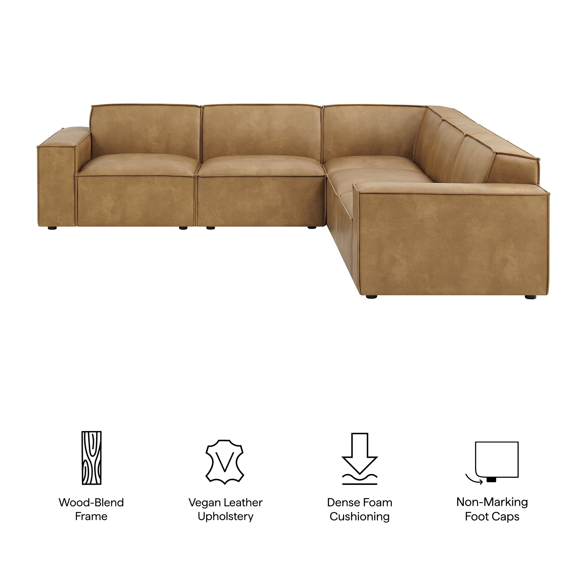 Modway EEI-7412 Restore 5-Piece Vegan Leather Modular L-Shaped Sofa