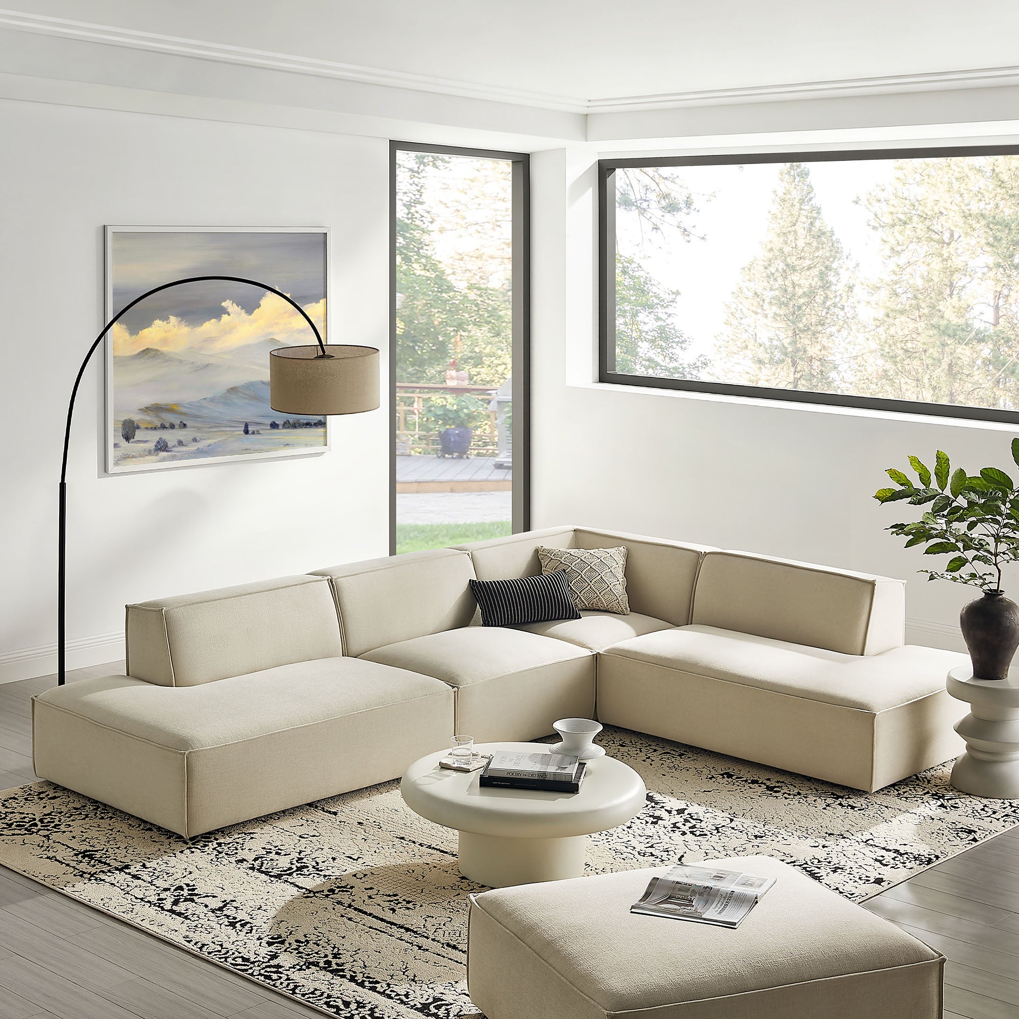 Modway EEI-7413 Restore 4-Piece Performance Fabric Upholstered Modular L-Shaped Armless Sectional Sofa