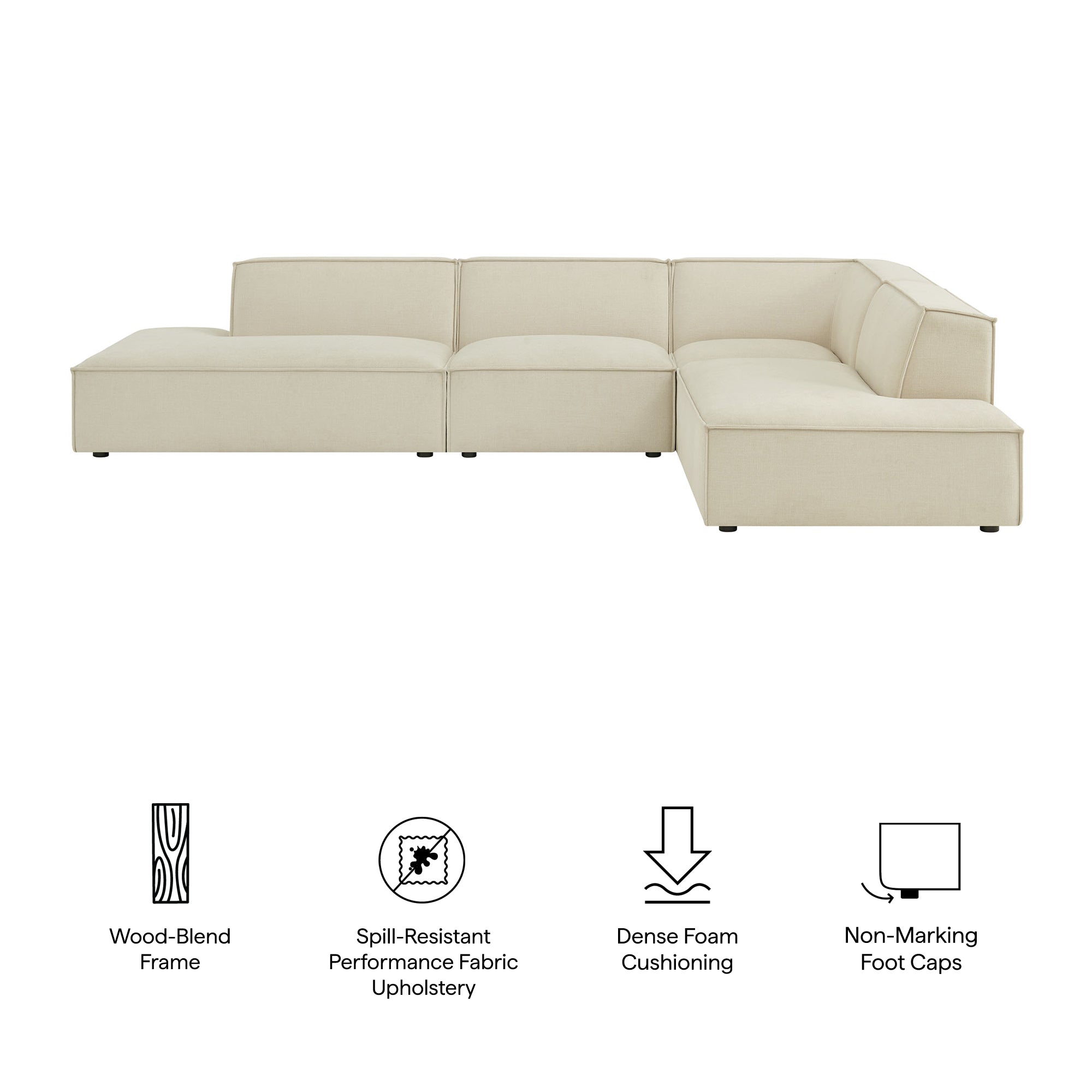 Modway EEI-7413 Restore 4-Piece Performance Fabric Upholstered Modular L-Shaped Armless Sectional Sofa