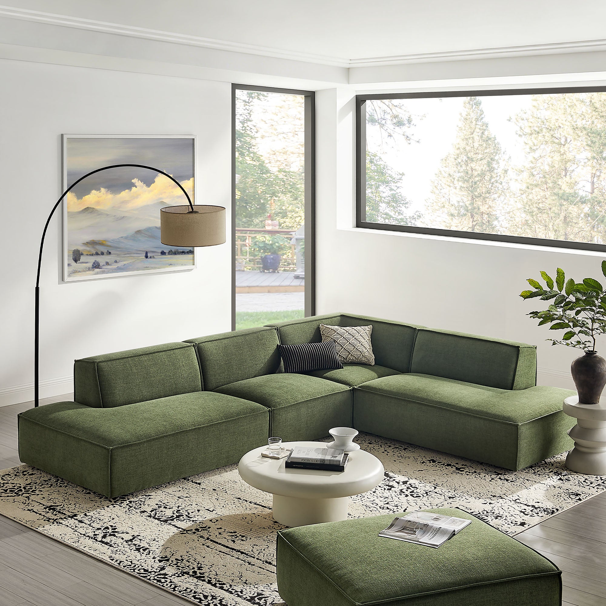 Modway EEI-7413 Restore 4-Piece Performance Fabric Upholstered Modular L-Shaped Armless Sectional Sofa