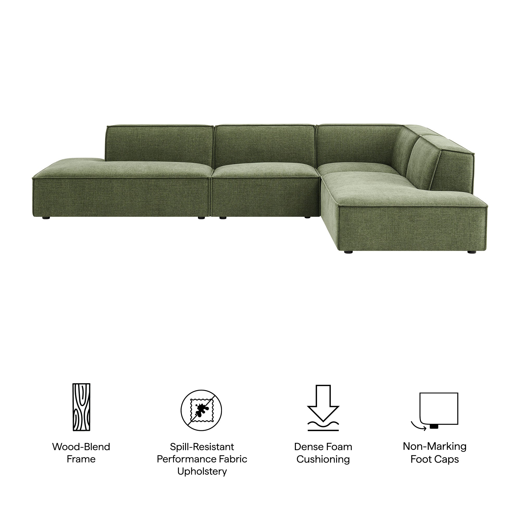 Modway EEI-7413 Restore 4-Piece Performance Fabric Upholstered Modular L-Shaped Armless Sectional Sofa