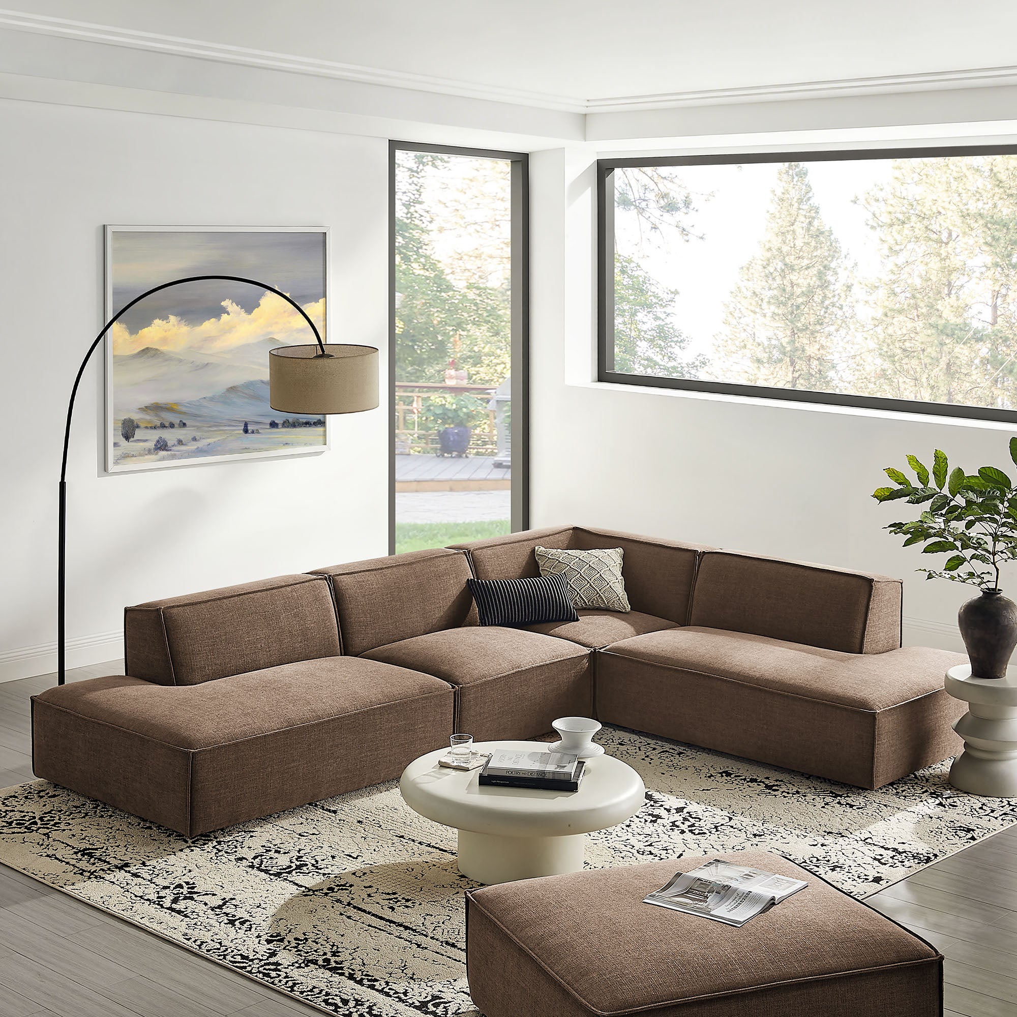 Modway EEI-7413 Restore 4-Piece Performance Fabric Upholstered Modular L-Shaped Armless Sectional Sofa