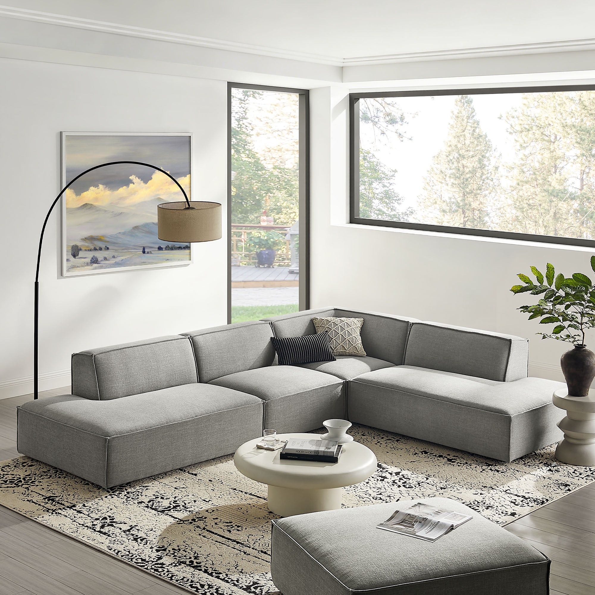 Modway EEI-7413 Restore 4-Piece Performance Fabric Upholstered Modular L-Shaped Armless Sectional Sofa