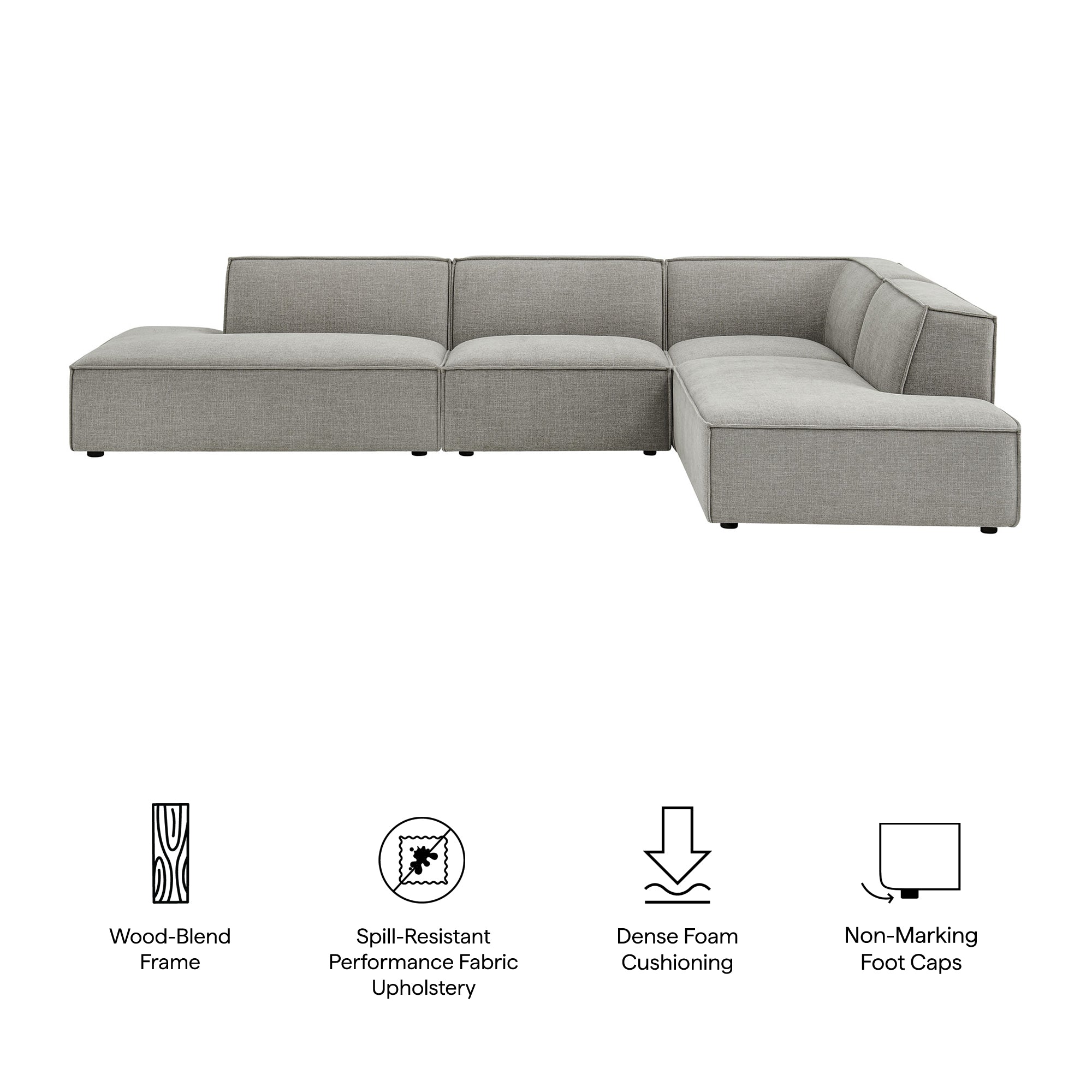 Modway EEI-7413 Restore 4-Piece Performance Fabric Upholstered Modular L-Shaped Armless Sectional Sofa