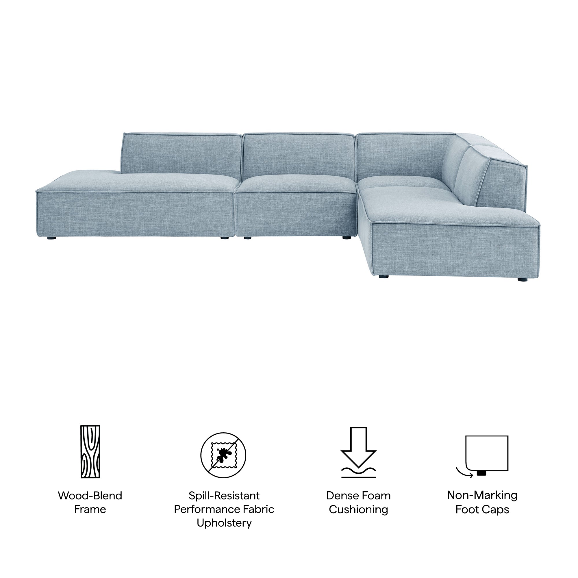 Modway EEI-7413 Restore 4-Piece Performance Fabric Upholstered Modular L-Shaped Armless Sectional Sofa