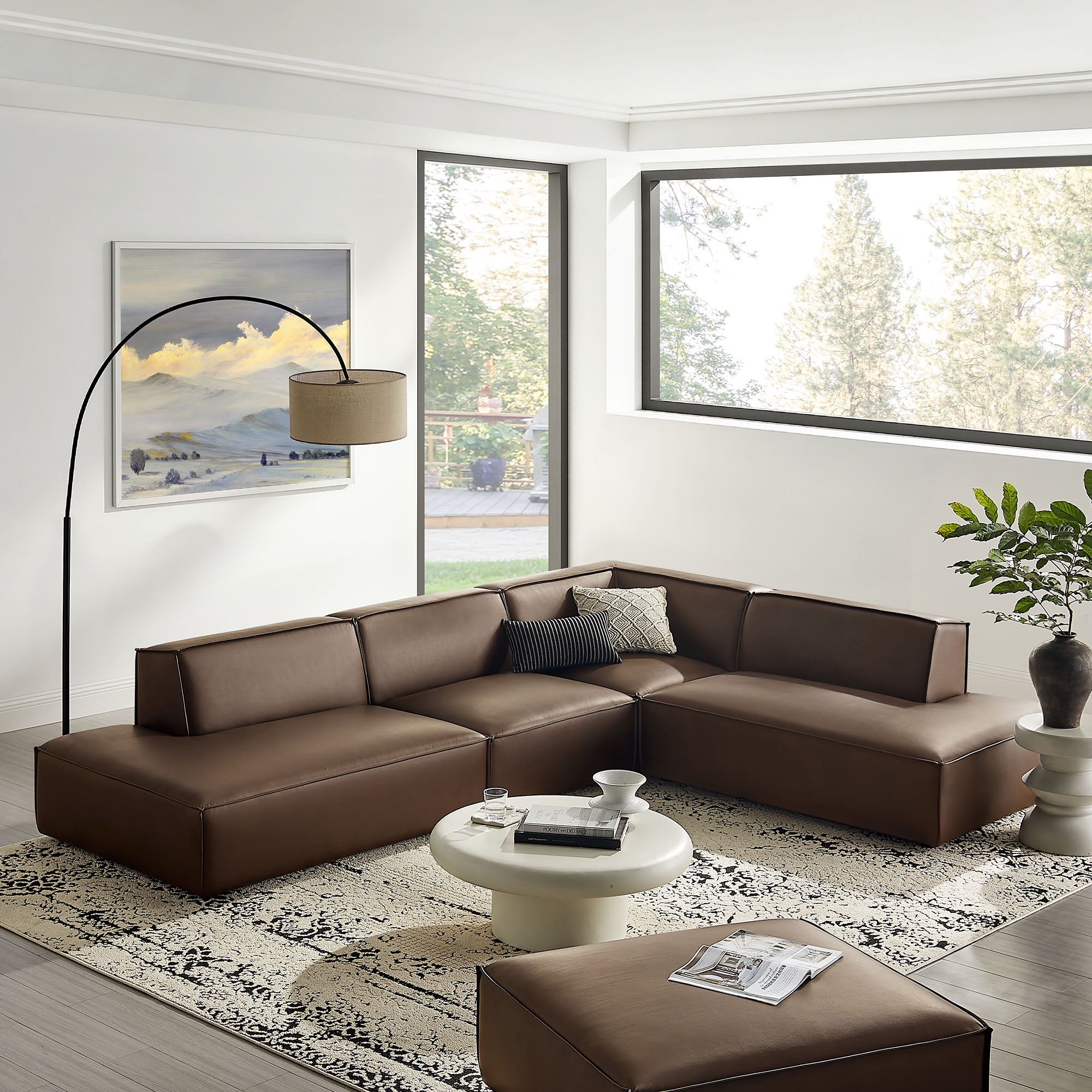 Modway EEI-7414 Restore 4-Piece Vegan Leather Modular L-Shaped Armless Sectional Sofa