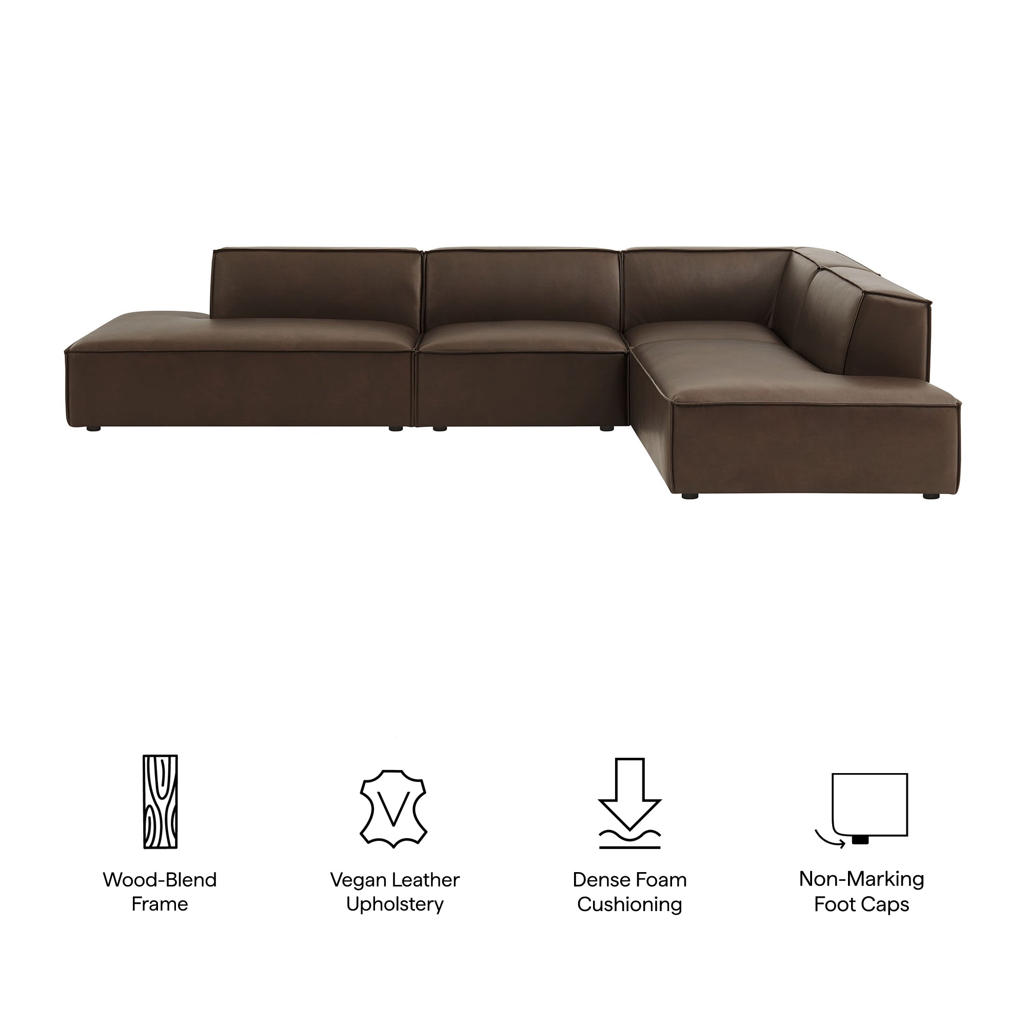 Modway EEI-7414 Restore 4-Piece Vegan Leather Modular L-Shaped Armless Sectional Sofa