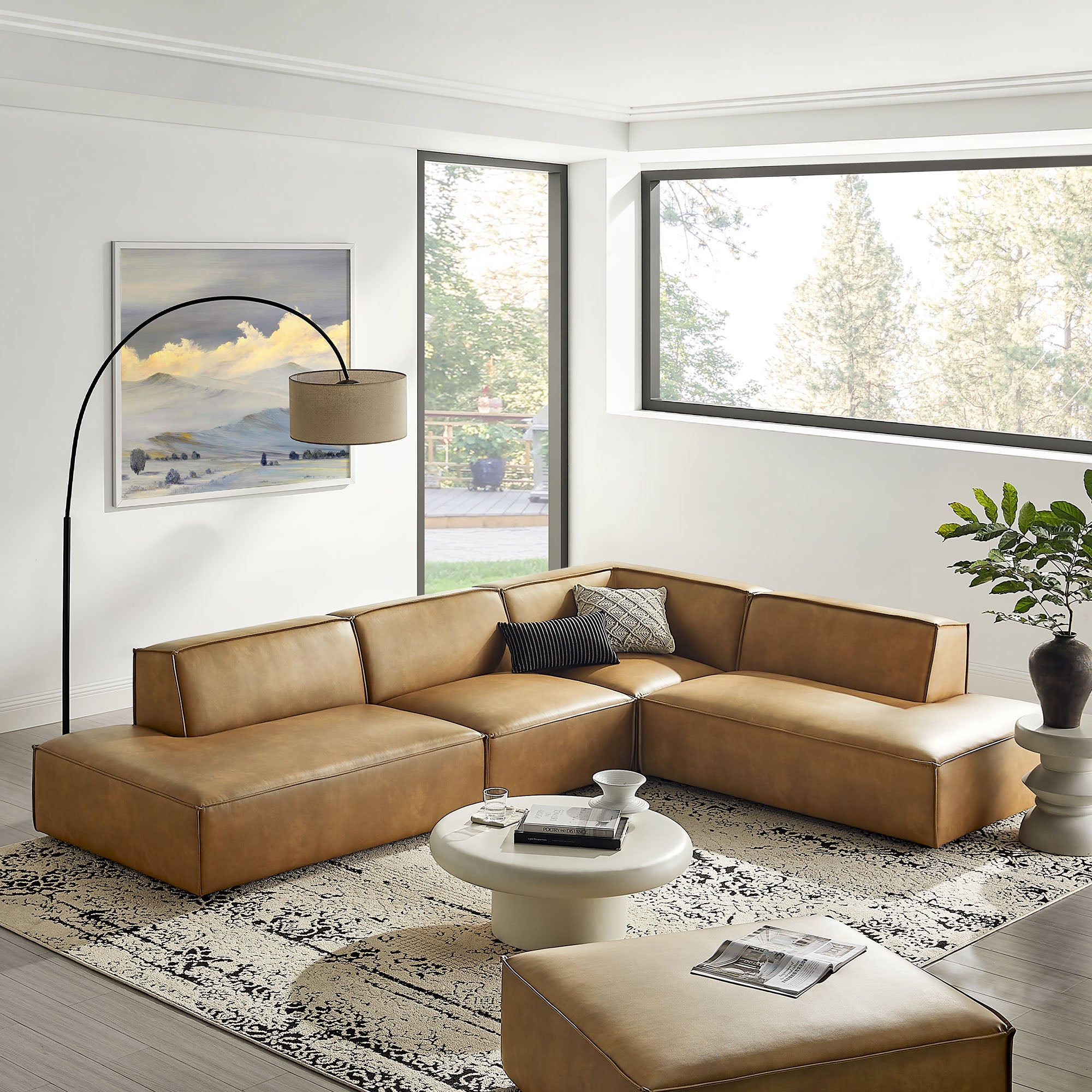 Modway EEI-7414 Restore 4-Piece Vegan Leather Modular L-Shaped Armless Sectional Sofa