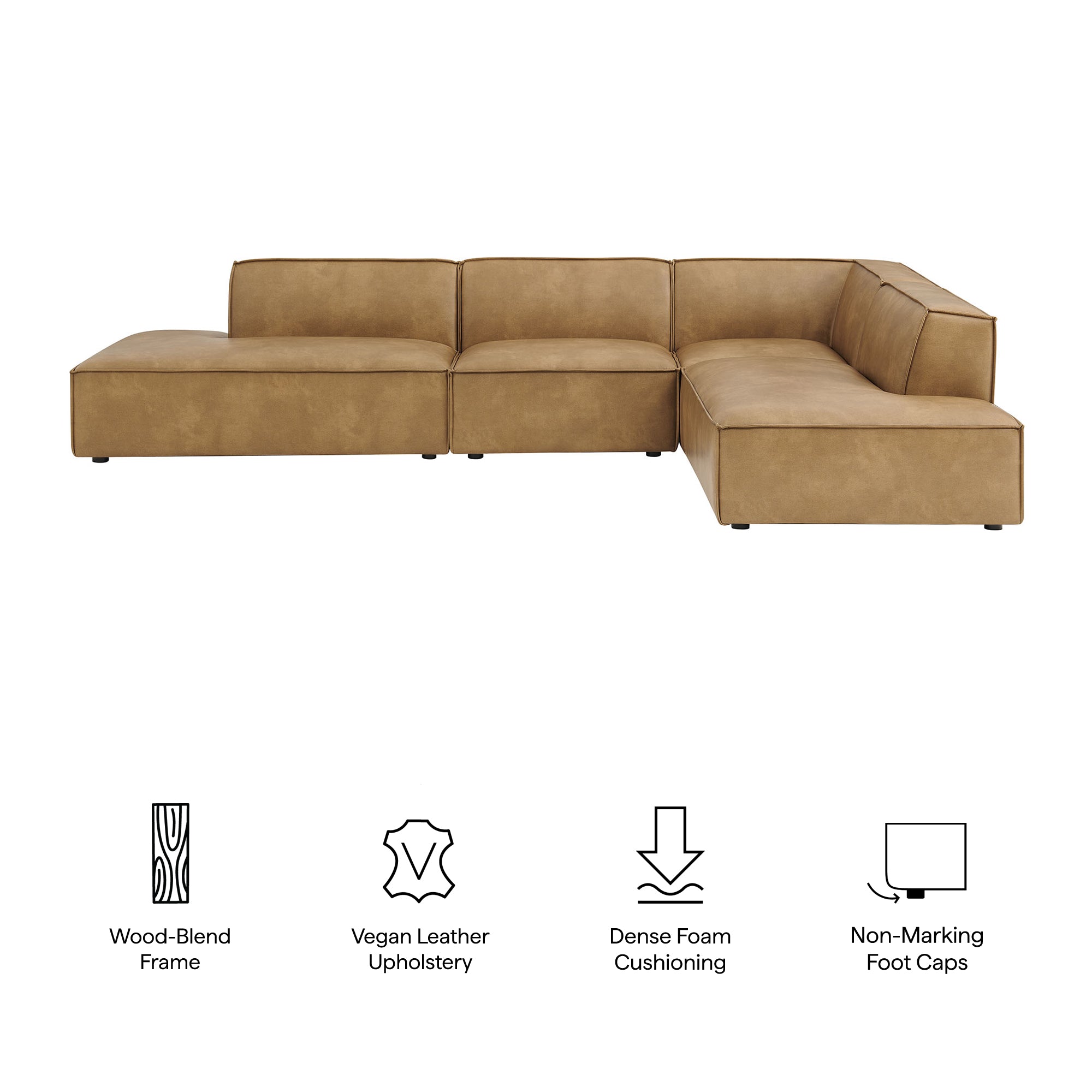Modway EEI-7414 Restore 4-Piece Vegan Leather Modular L-Shaped Armless Sectional Sofa