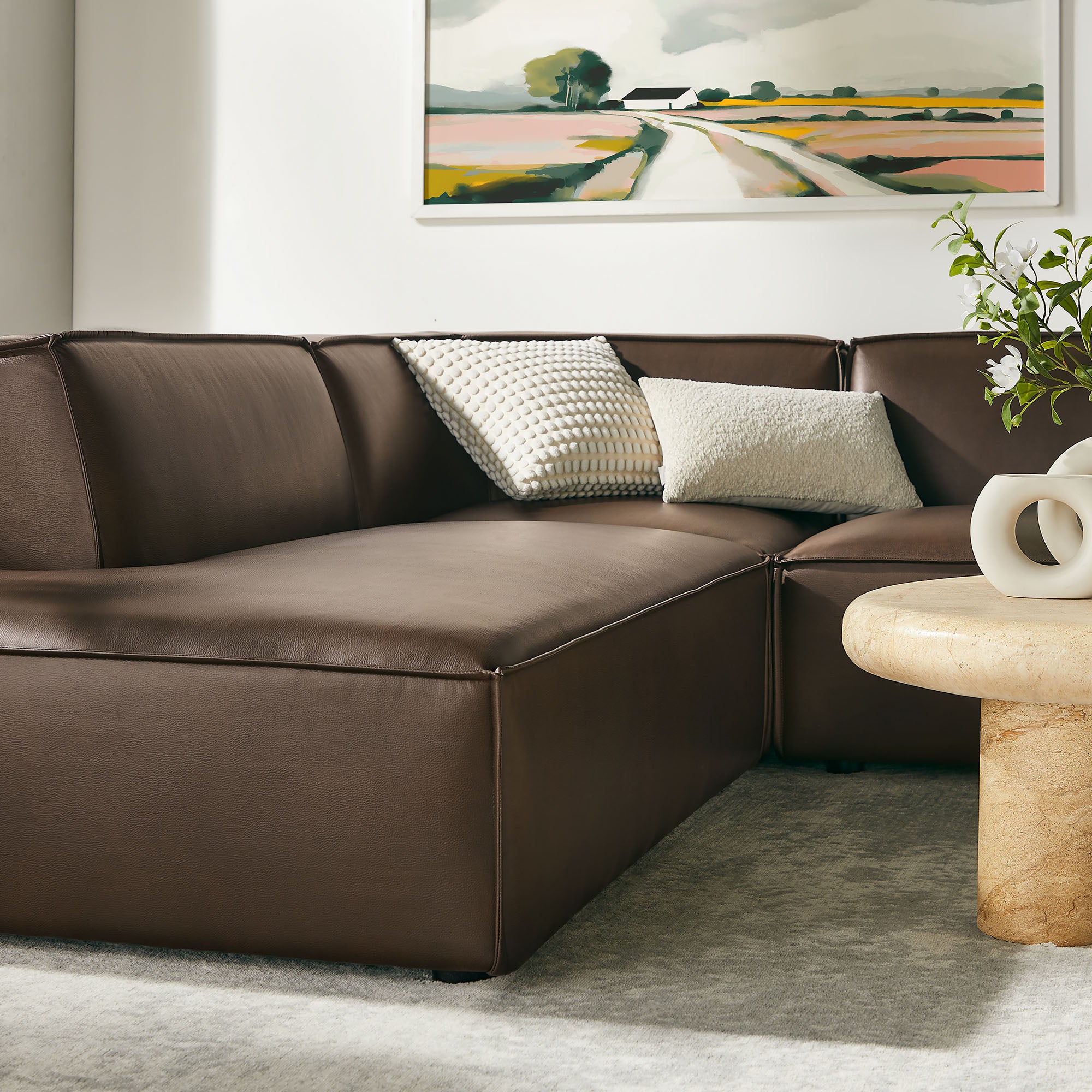 Modway EEI-7416 Restore 6-Piece Vegan Leather U-Shaped Armless Sectional Sofa