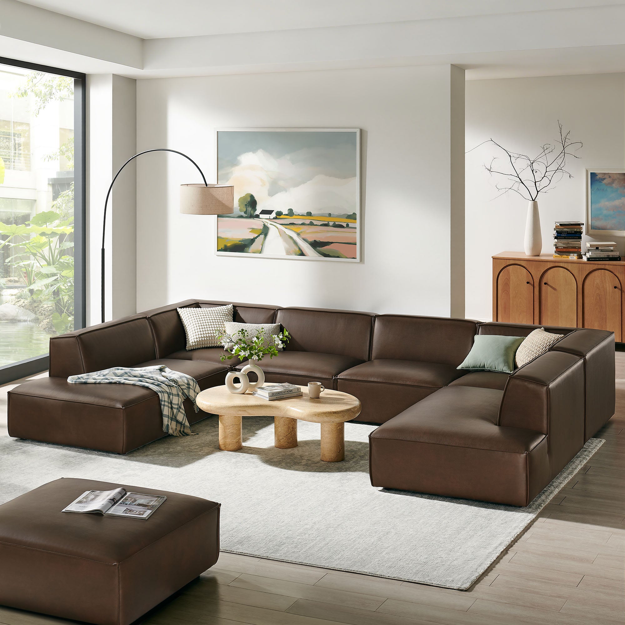 Modway EEI-7416 Restore 6-Piece Vegan Leather U-Shaped Armless Sectional Sofa