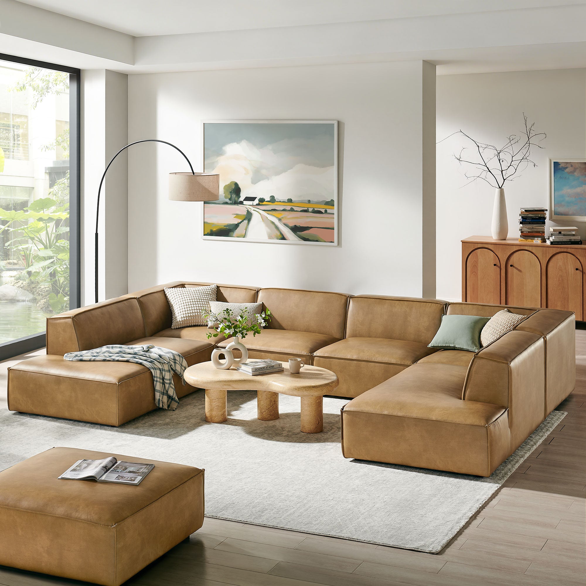 Modway EEI-7416 Restore 6-Piece Vegan Leather U-Shaped Armless Sectional Sofa