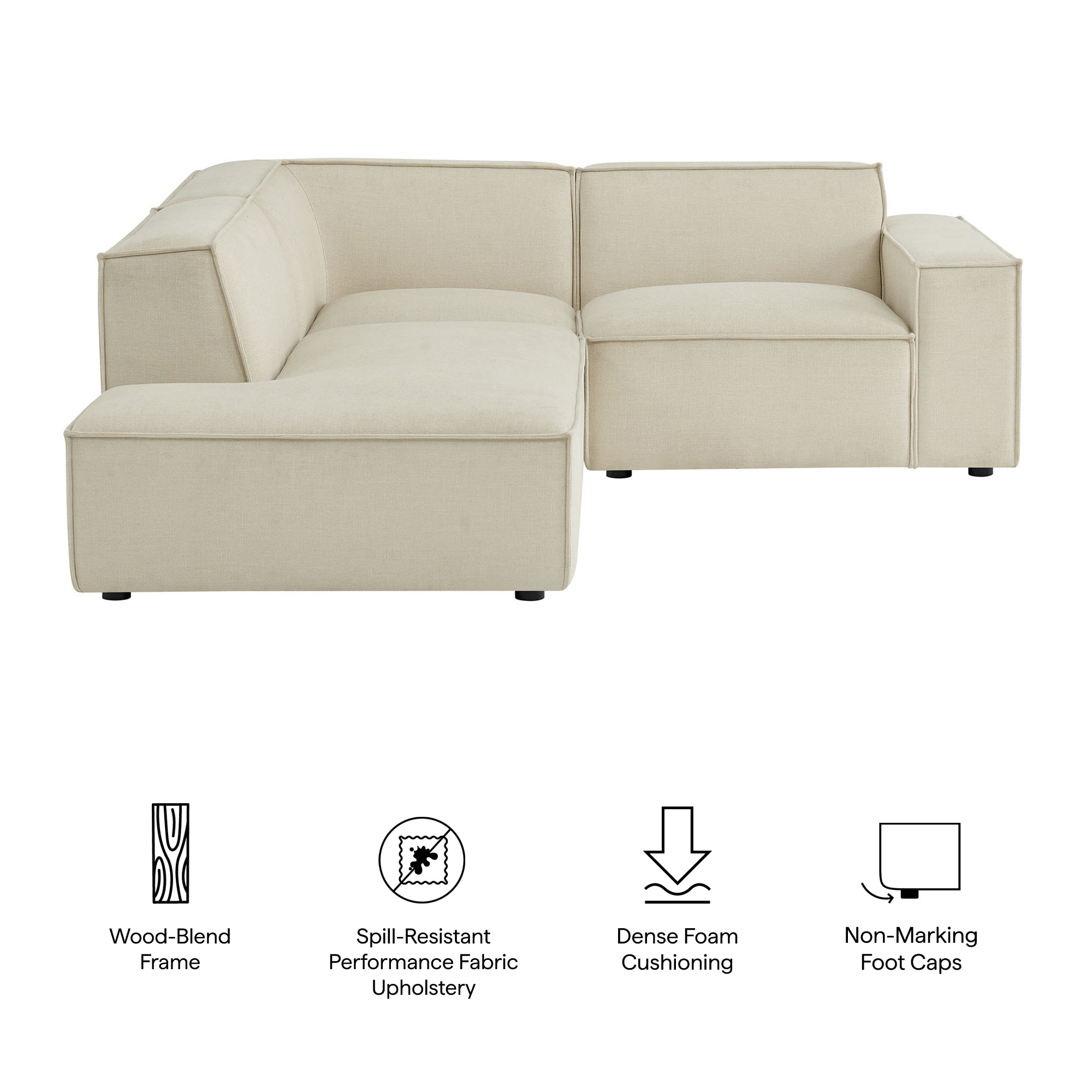 Modway EEI-7419 Restore 3-Piece Performance Fabric Upholstered Modular L-Shaped Sectional Sofa
