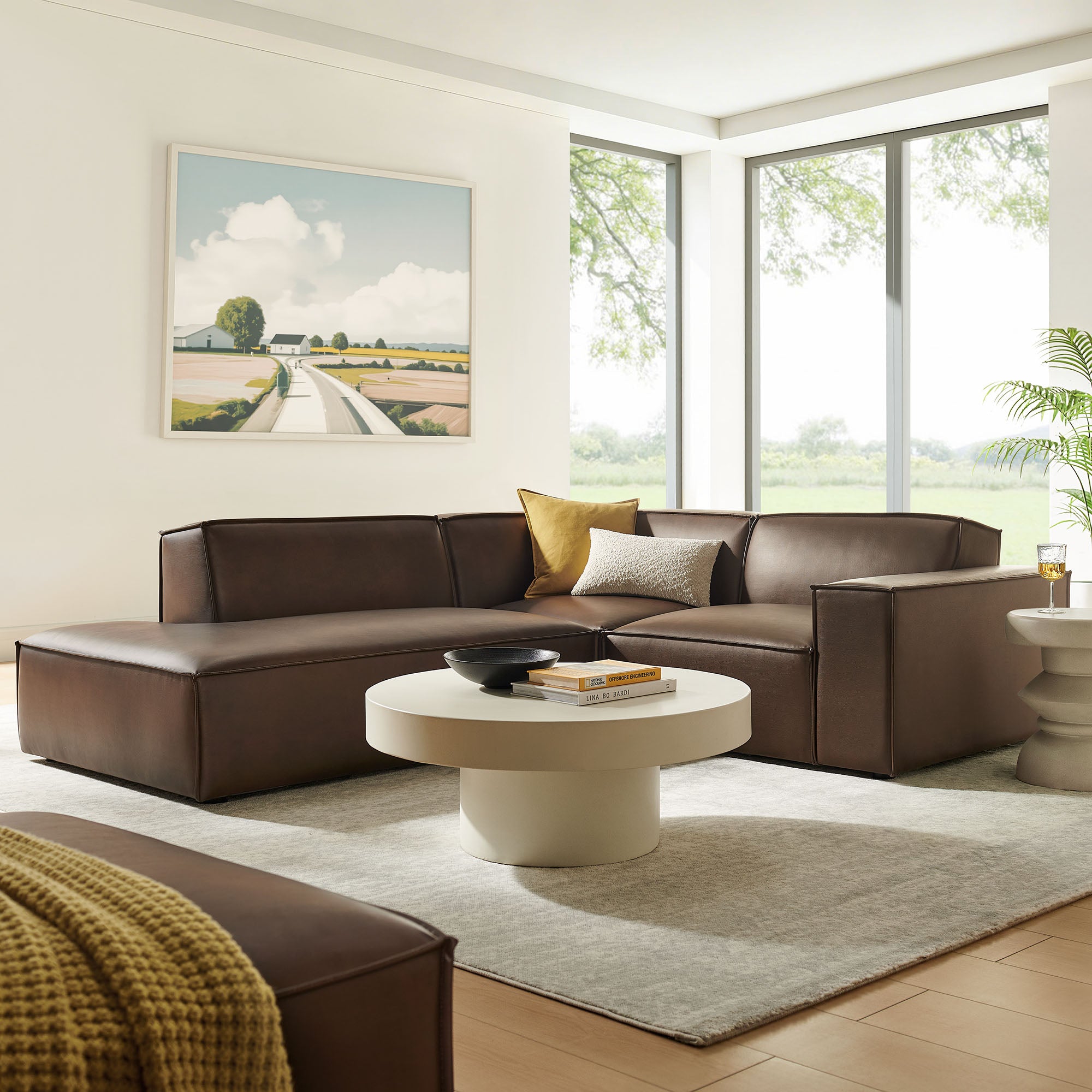 Modway EEI-7420 Restore 3-Piece Vegan Leather Modular L-Shaped Sectional Sofa