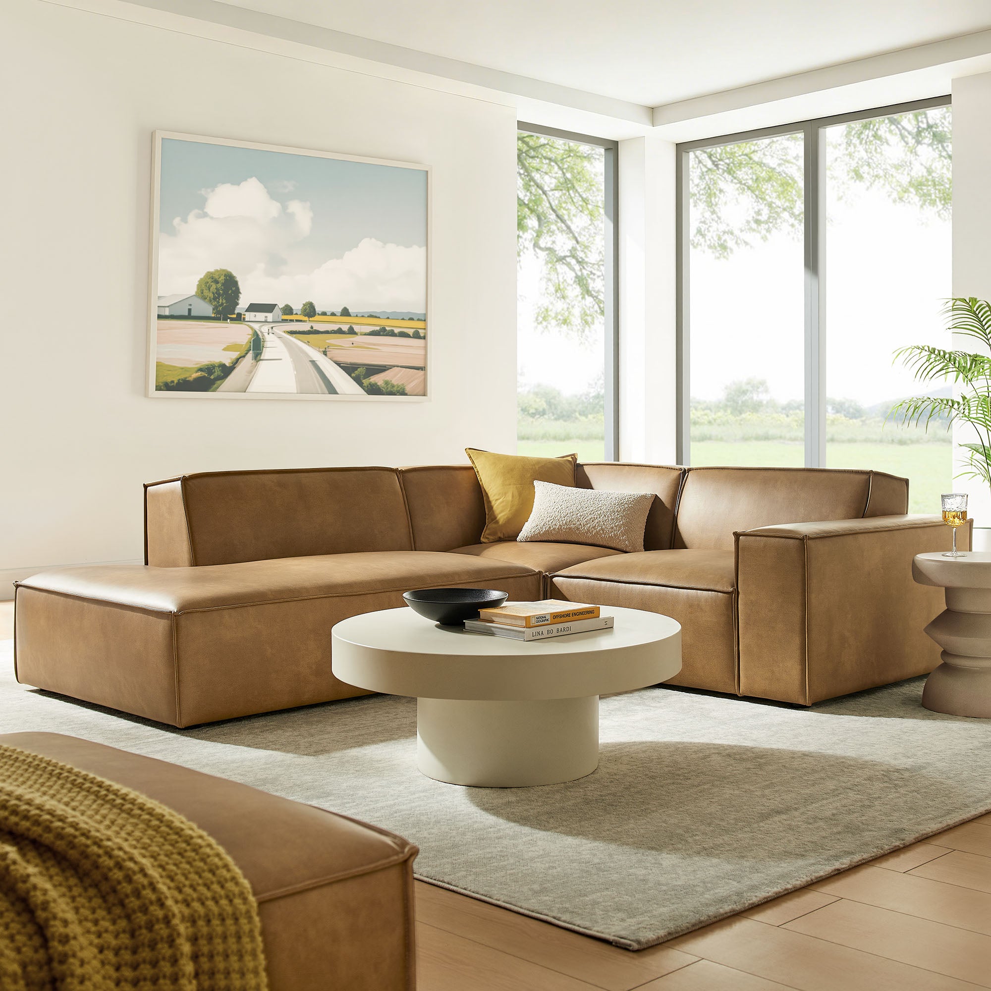 Modway EEI-7420 Restore 3-Piece Vegan Leather Modular L-Shaped Sectional Sofa
