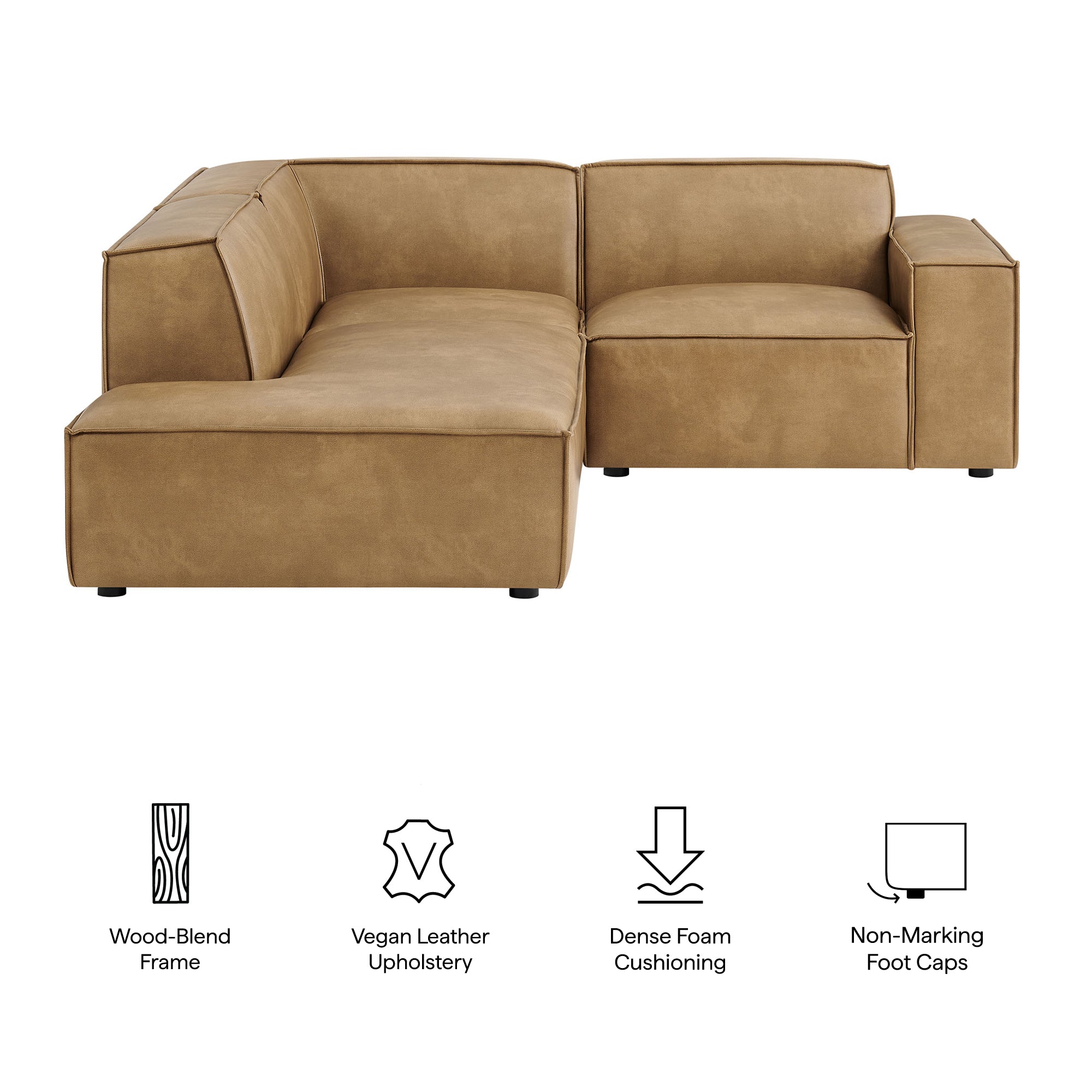 Modway EEI-7420 Restore 3-Piece Vegan Leather Modular L-Shaped Sectional Sofa