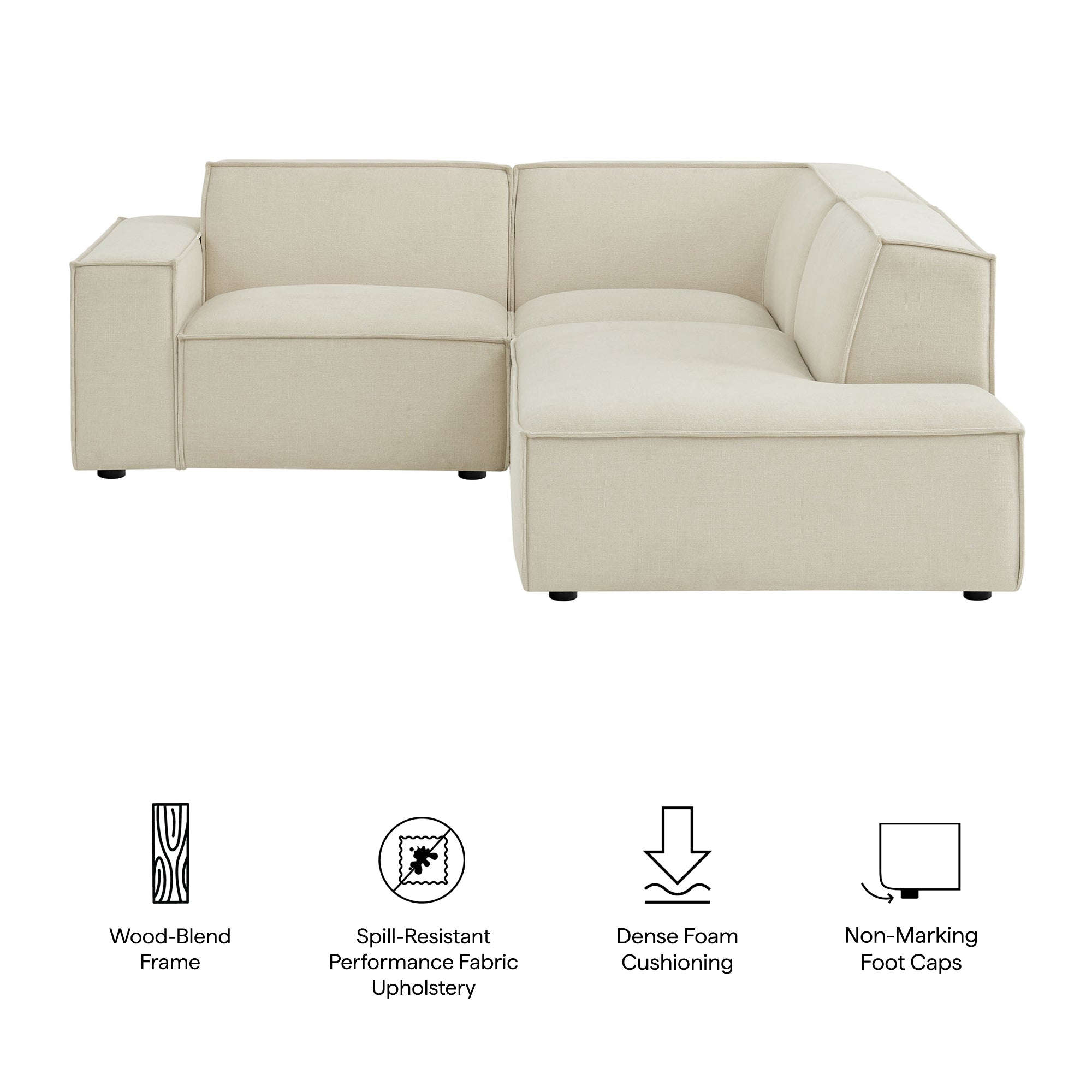 Modway EEI-7421 Restore 3-Piece Performance Fabric Upholstered Modular L-Shaped Sectional Sofa