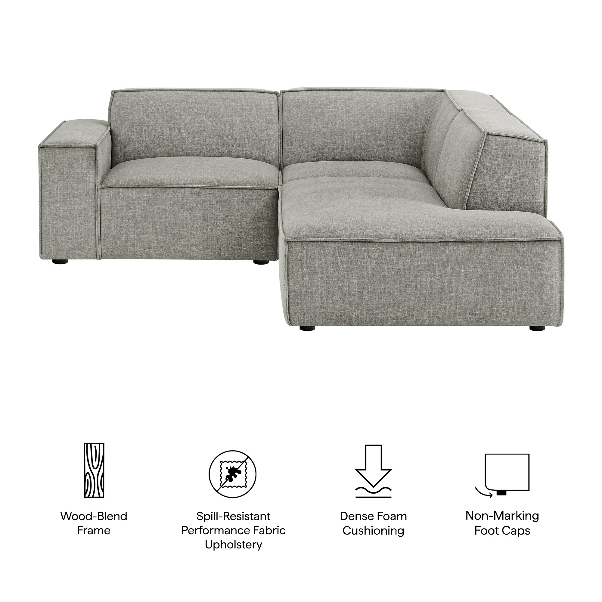 Modway EEI-7421 Restore 3-Piece Performance Fabric Upholstered Modular L-Shaped Sectional Sofa