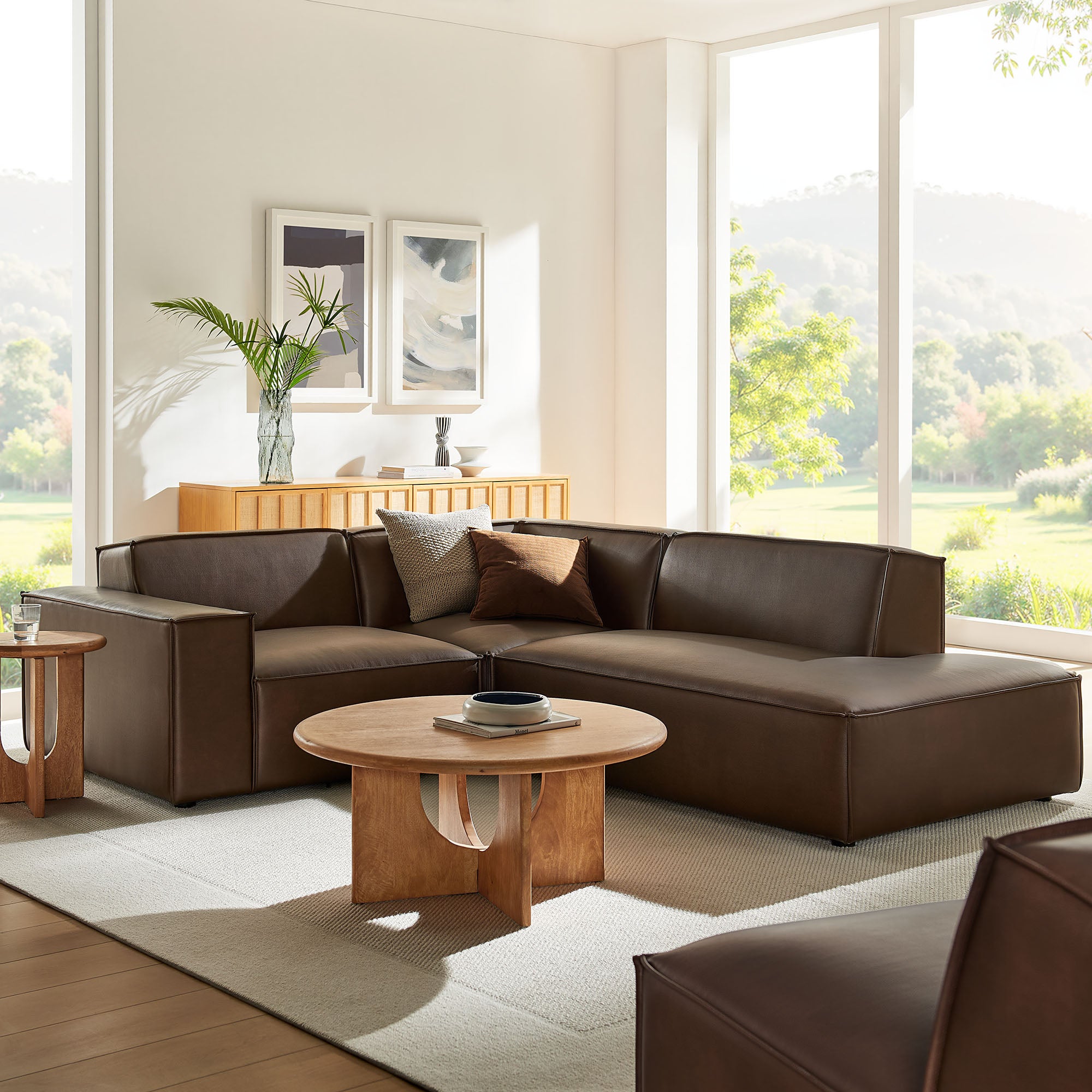 Modway EEI-7422 Restore 3-Piece Vegan Leather Modular L-Shaped Sectional Sofa
