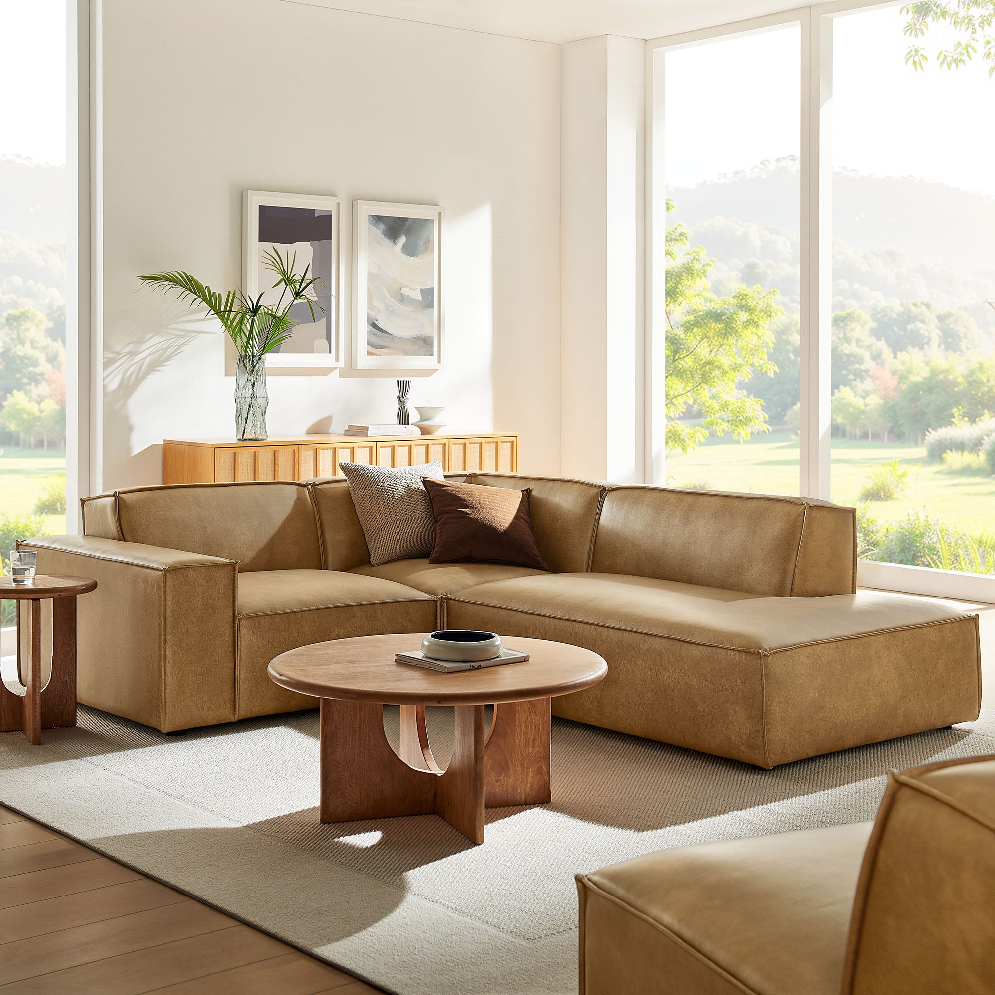 Modway EEI-7422 Restore 3-Piece Vegan Leather Modular L-Shaped Sectional Sofa