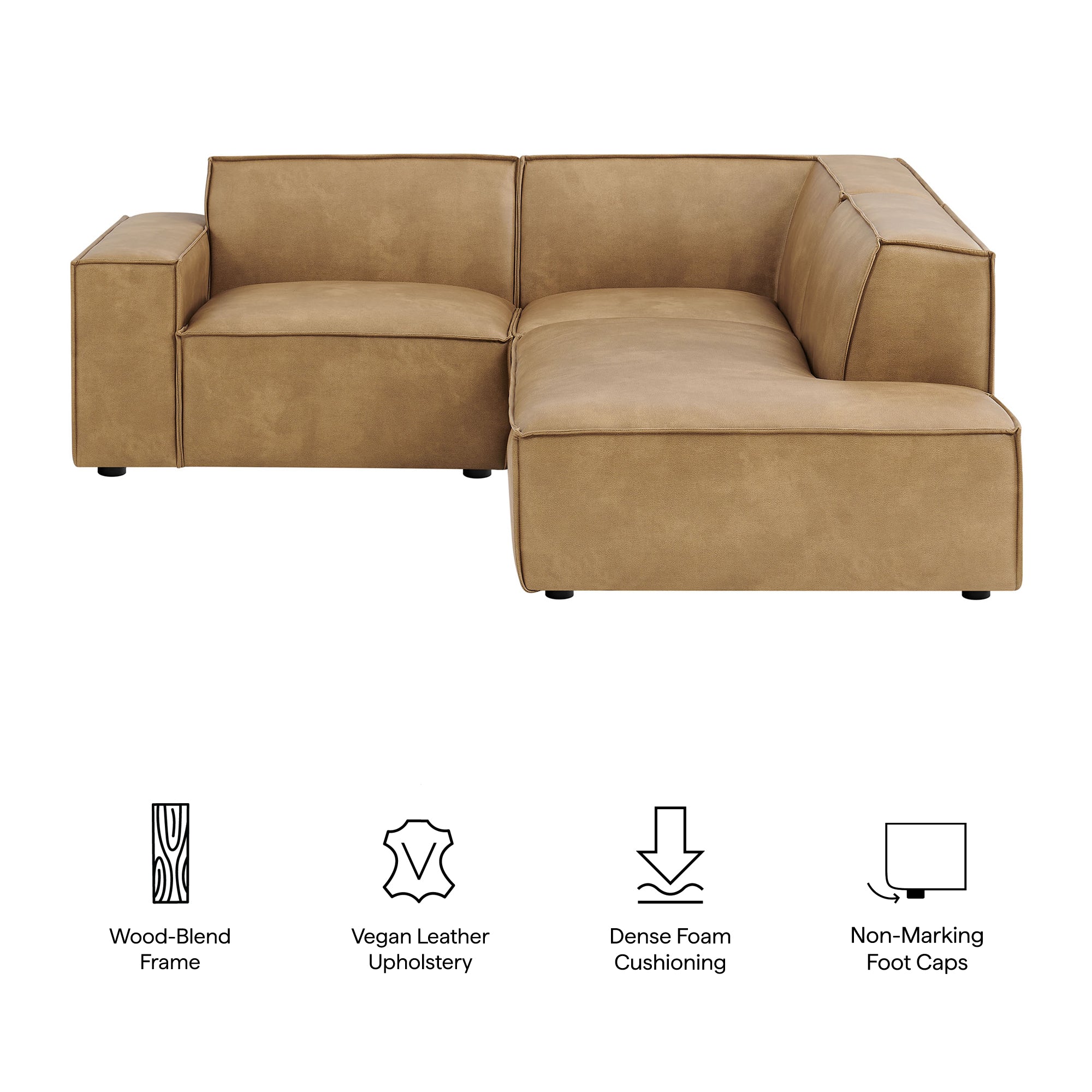 Modway EEI-7422 Restore 3-Piece Vegan Leather Modular L-Shaped Sectional Sofa