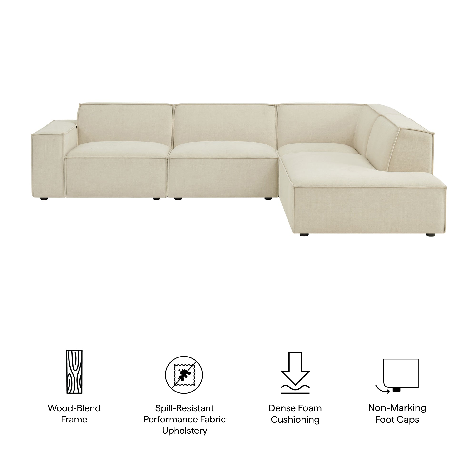 Modway EEI-7429 Restore 4-Piece Performance Fabric Upholstered Modular L-Shaped Sofa