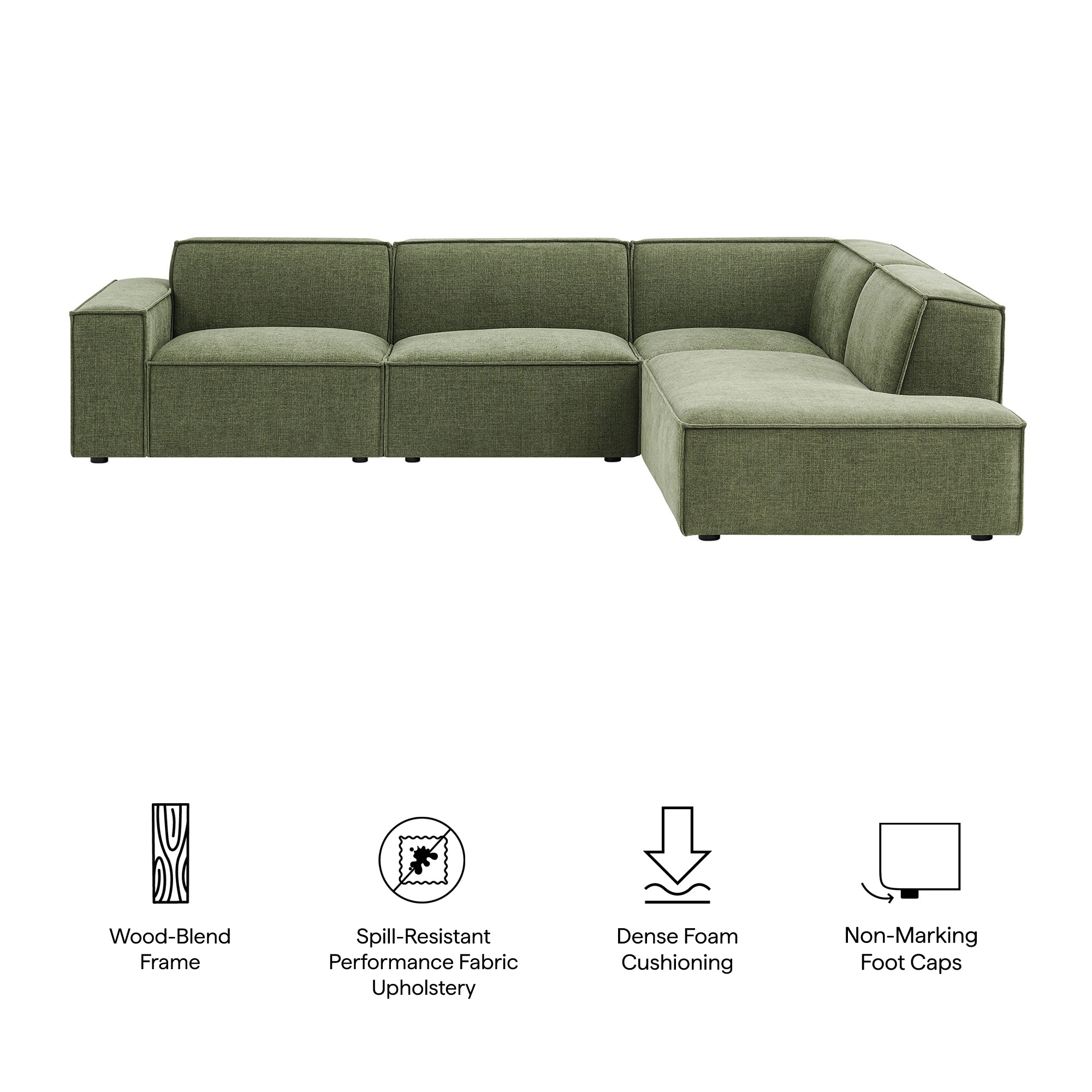 Modway EEI-7429 Restore 4-Piece Performance Fabric Upholstered Modular L-Shaped Sofa