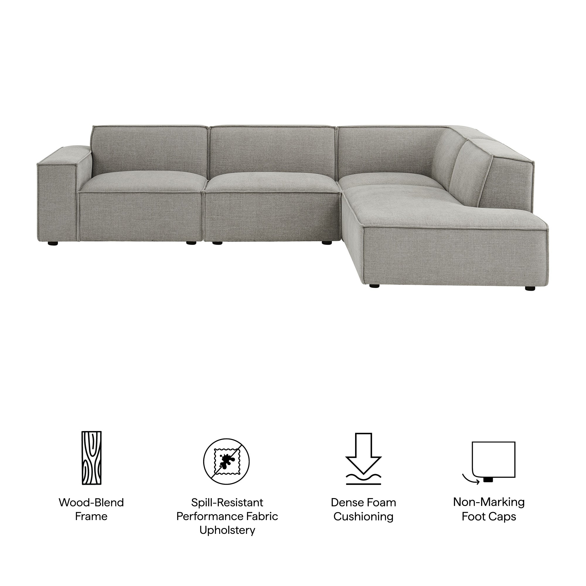 Modway EEI-7429 Restore 4-Piece Performance Fabric Upholstered Modular L-Shaped Sofa