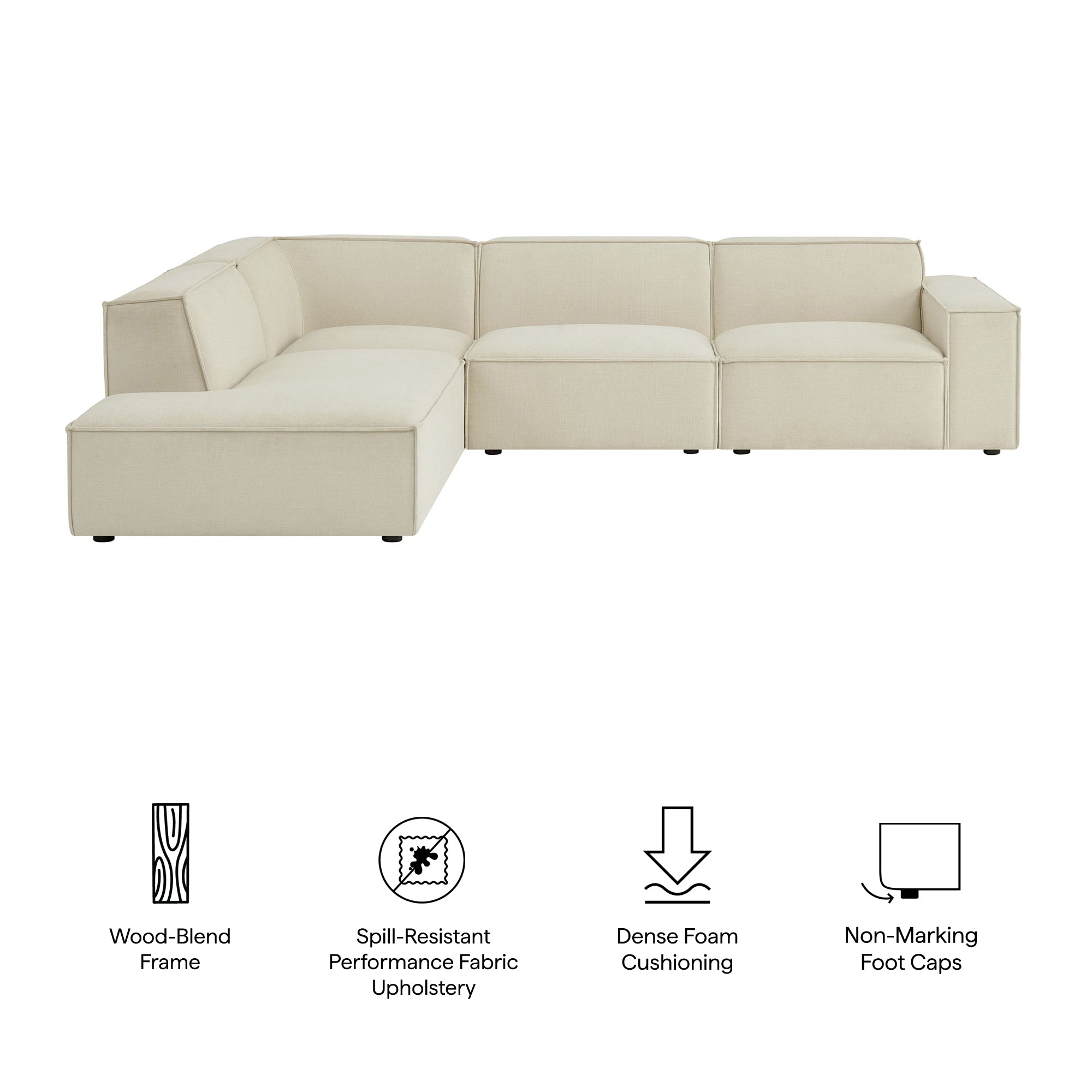 Modway EEI-7431 Restore 4-Piece Performance Fabric Upholstered Modular L-Shaped Sofa