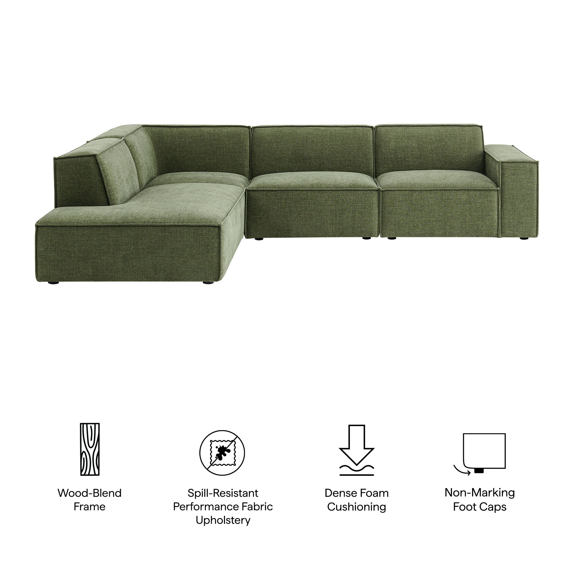 Modway EEI-7431 Restore 4-Piece Performance Fabric Upholstered Modular L-Shaped Sofa