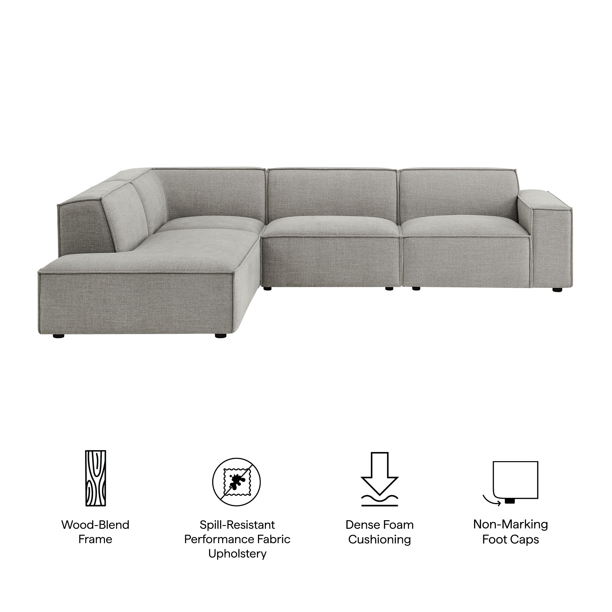 Modway EEI-7431 Restore 4-Piece Performance Fabric Upholstered Modular L-Shaped Sofa