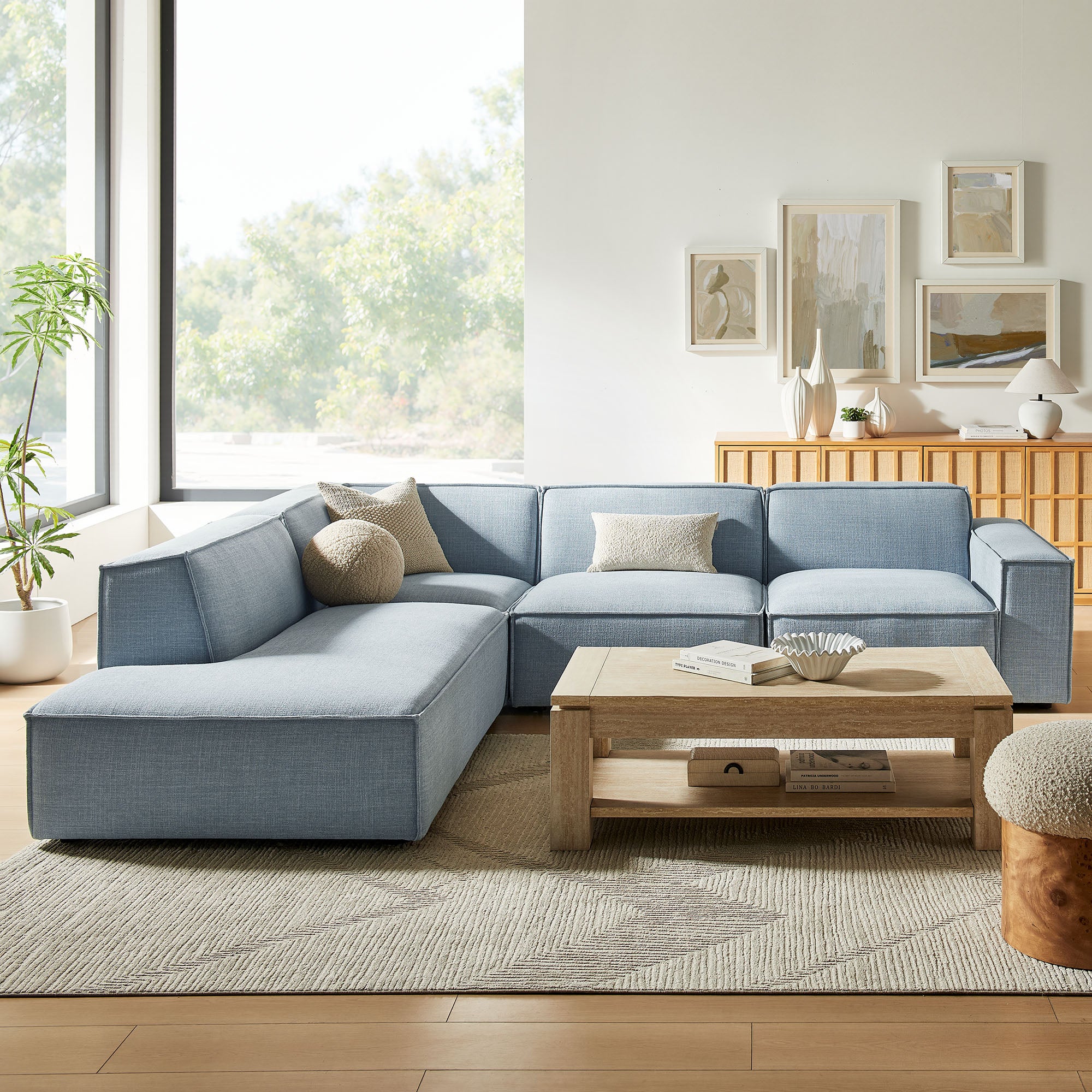 Modway EEI-7431 Restore 4-Piece Performance Fabric Upholstered Modular L-Shaped Sofa