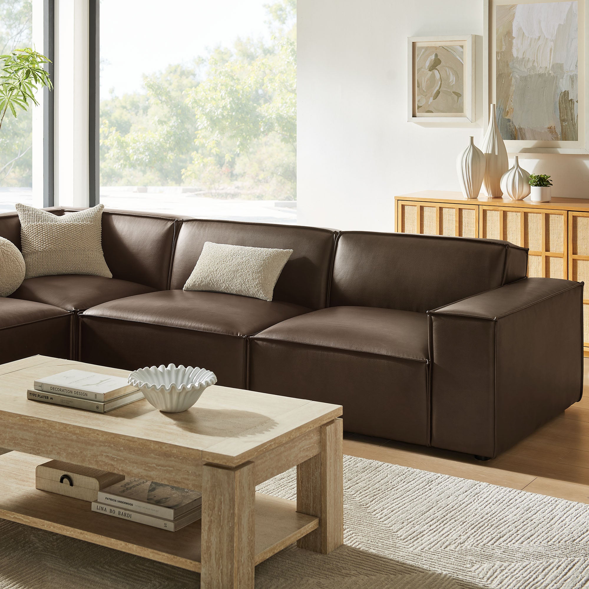 Modway EEI-7432 Restore 4-Piece Vegan Leather Modular L-Shaped Sofa