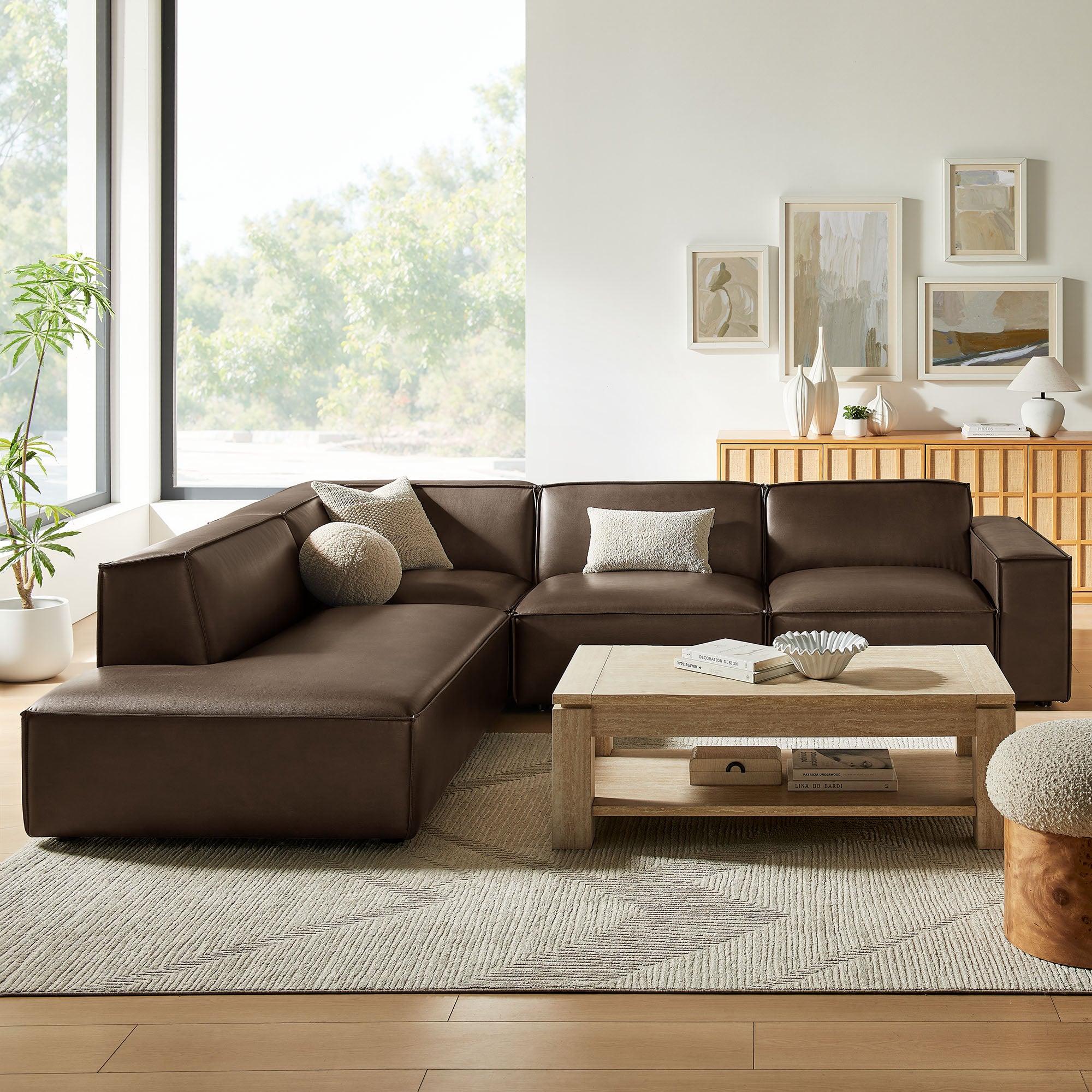 Modway EEI-7432 Restore 4-Piece Vegan Leather Modular L-Shaped Sofa