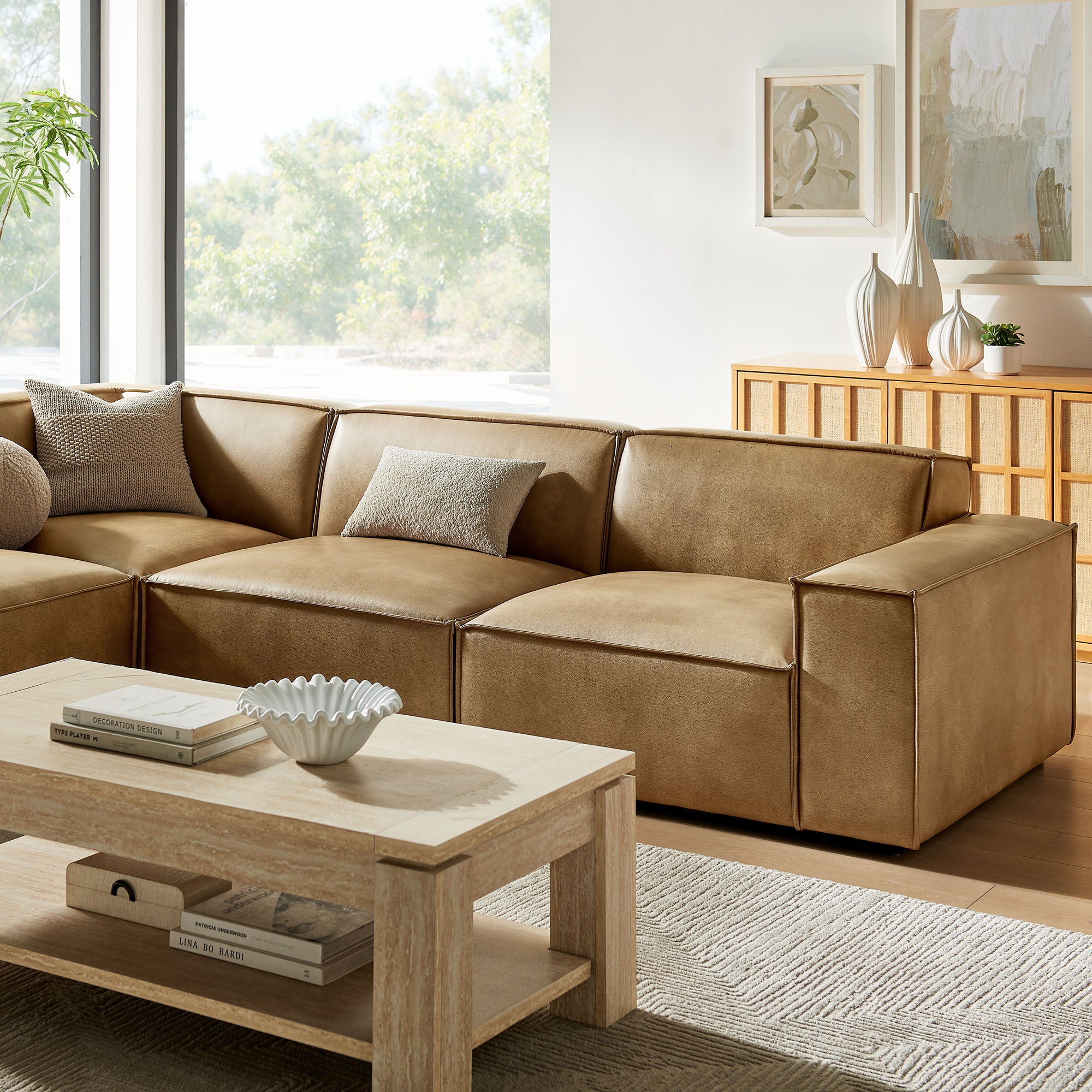 Modway EEI-7432 Restore 4-Piece Vegan Leather Modular L-Shaped Sofa
