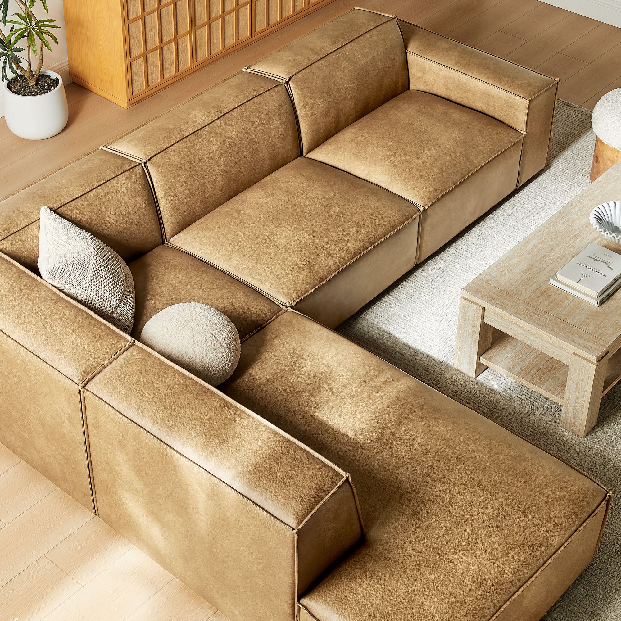 Modway EEI-7432 Restore 4-Piece Vegan Leather Modular L-Shaped Sofa