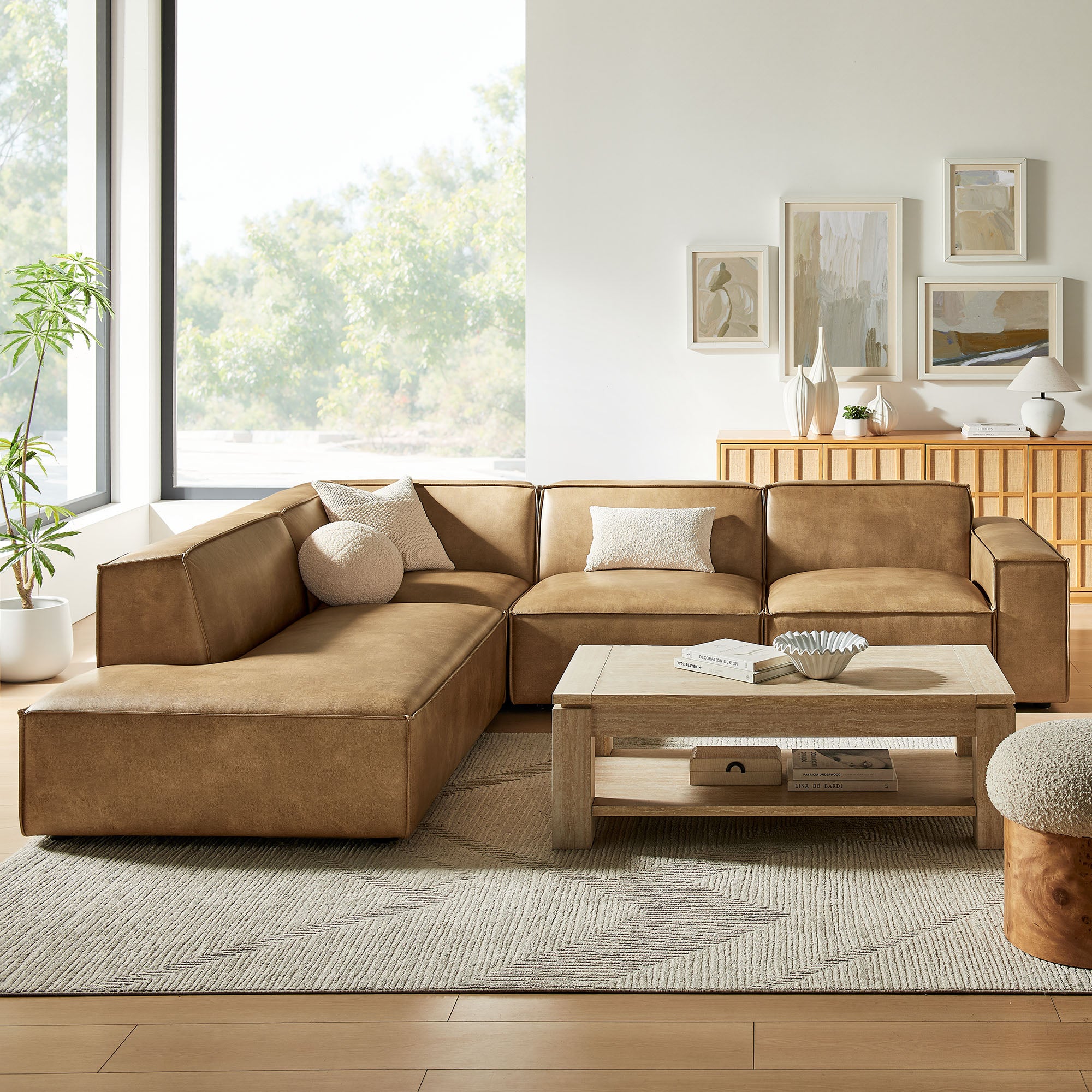 Modway EEI-7432 Restore 4-Piece Vegan Leather Modular L-Shaped Sofa