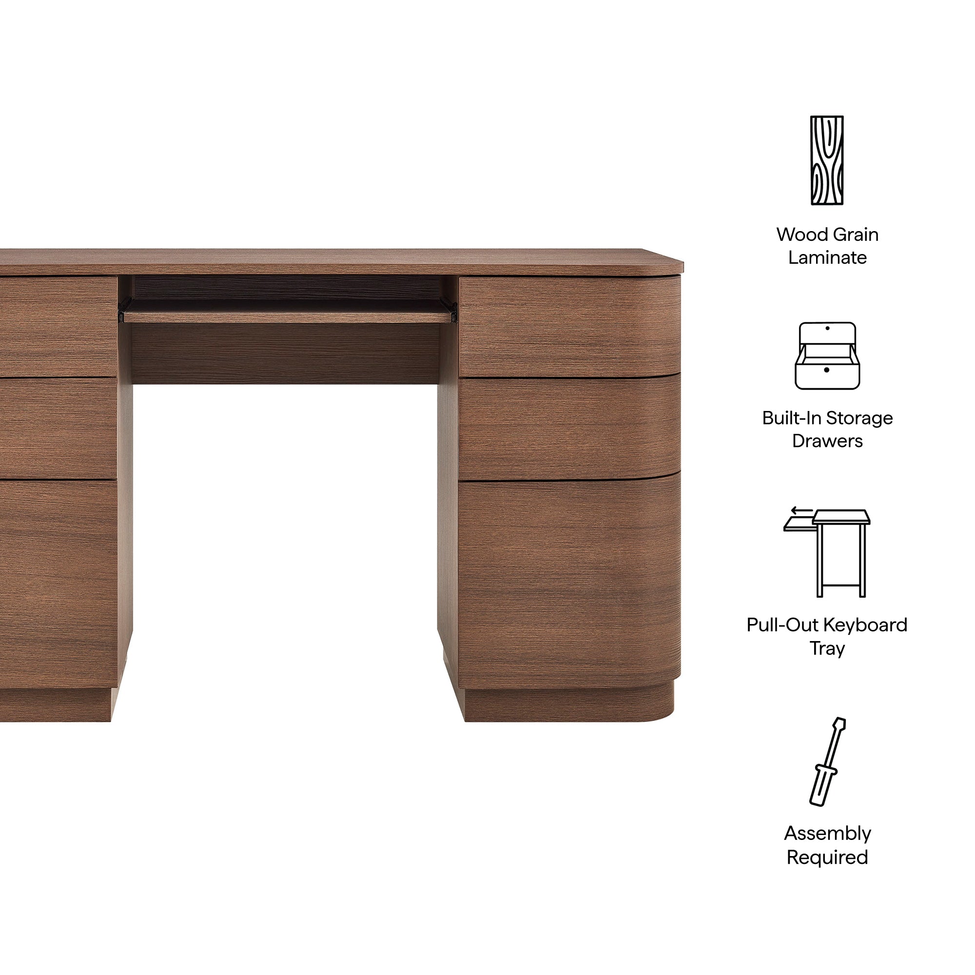 Mirae 55" 6-Drawer Curved Office Desk