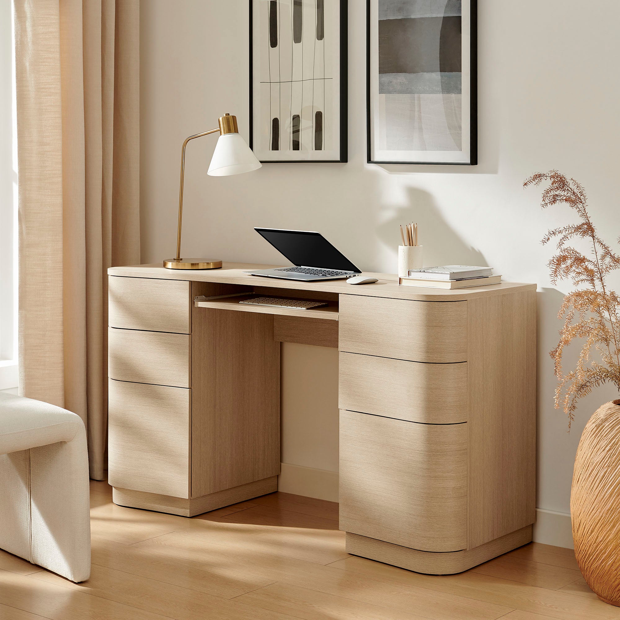 Mirae 55" 6-Drawer Curved Office Desk