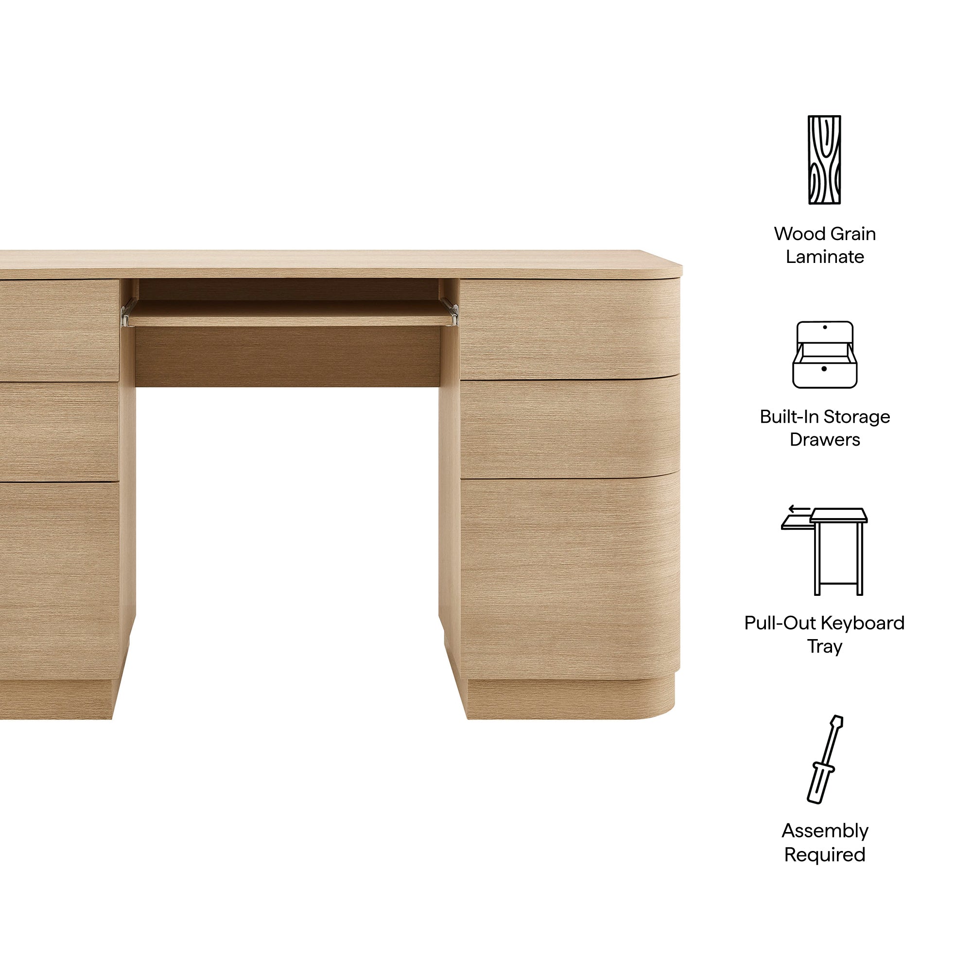 Mirae 55" 6-Drawer Curved Office Desk