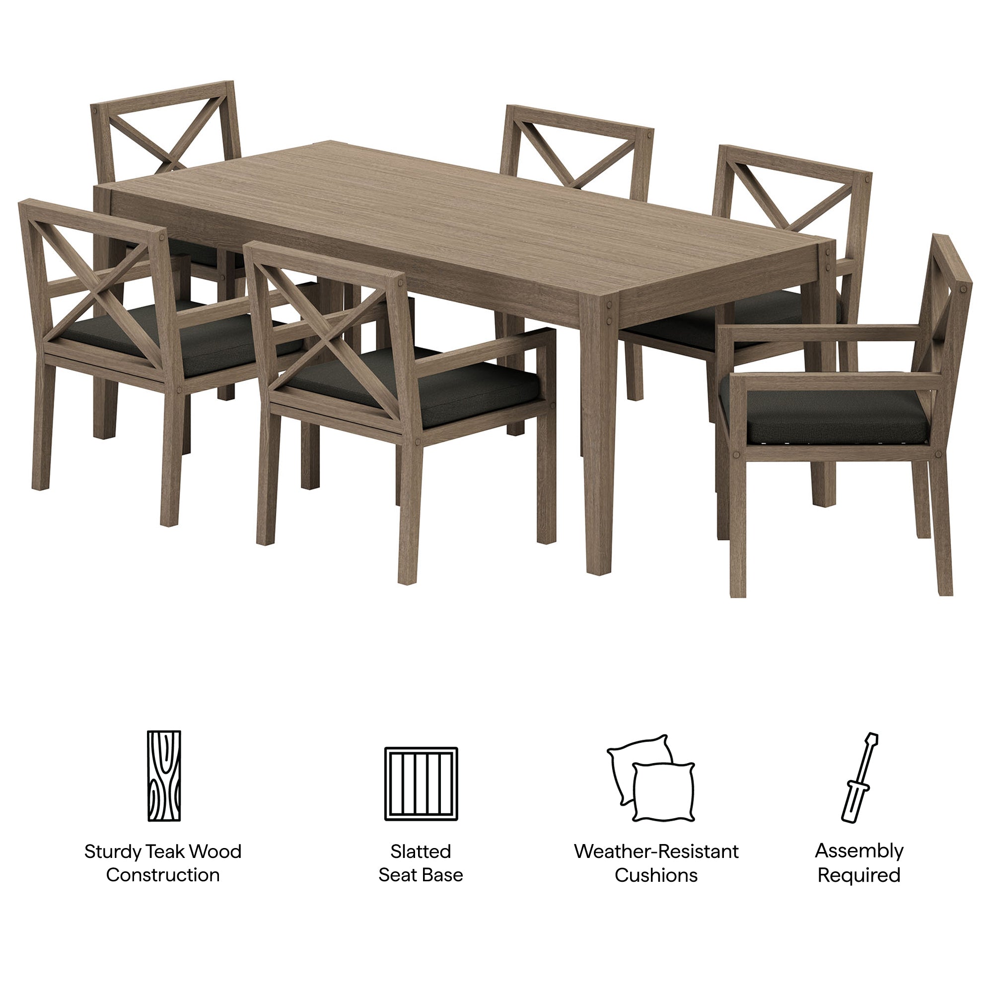 Modway EEI-7445 Northlake 7-Piece Outdoor Patio Teak Wood Dining Set