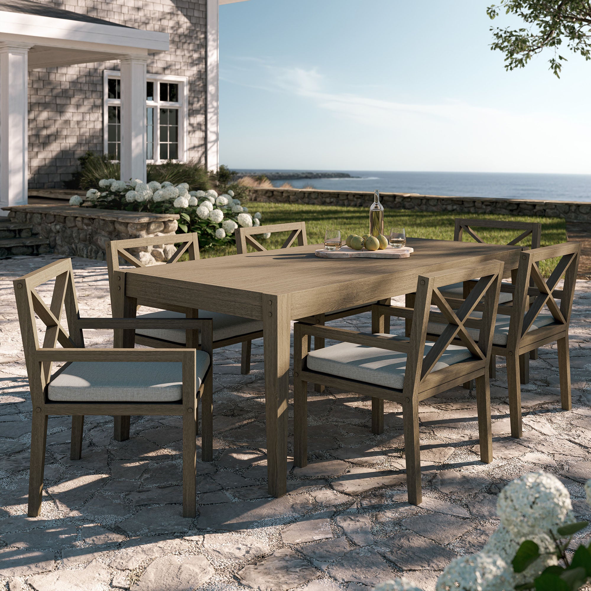 Modway EEI-7445 Northlake 7-Piece Outdoor Patio Teak Wood Dining Set
