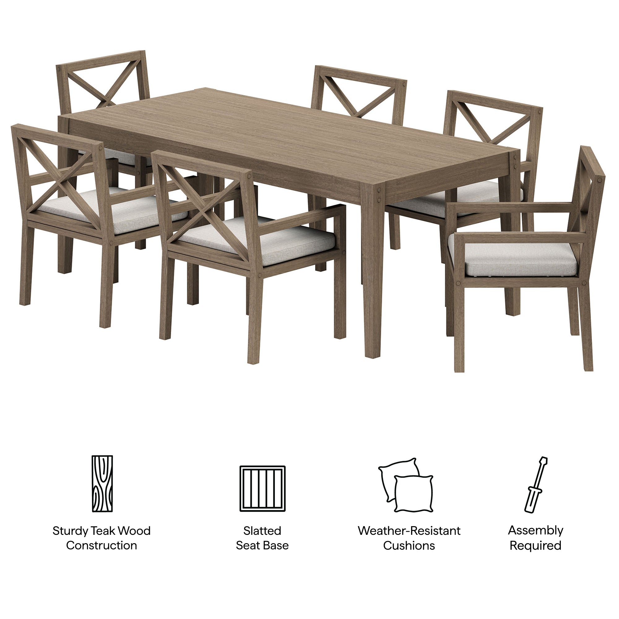 Modway EEI-7445 Northlake 7-Piece Outdoor Patio Teak Wood Dining Set